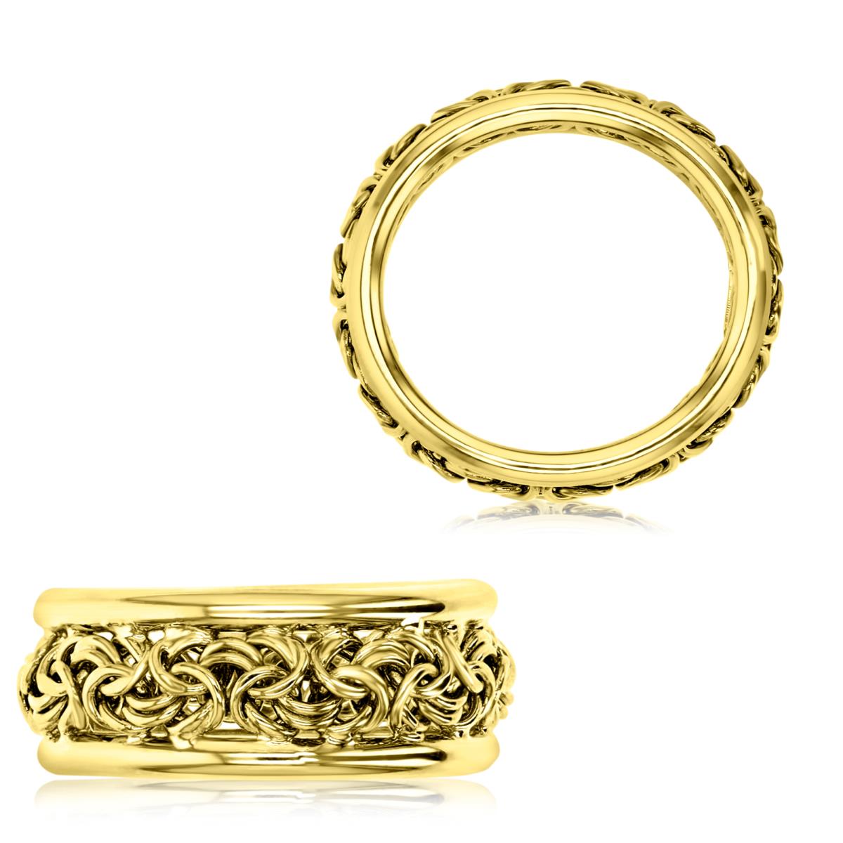 14K Yellow 8MM Polished Fancy Rope & Satin Sides Ring