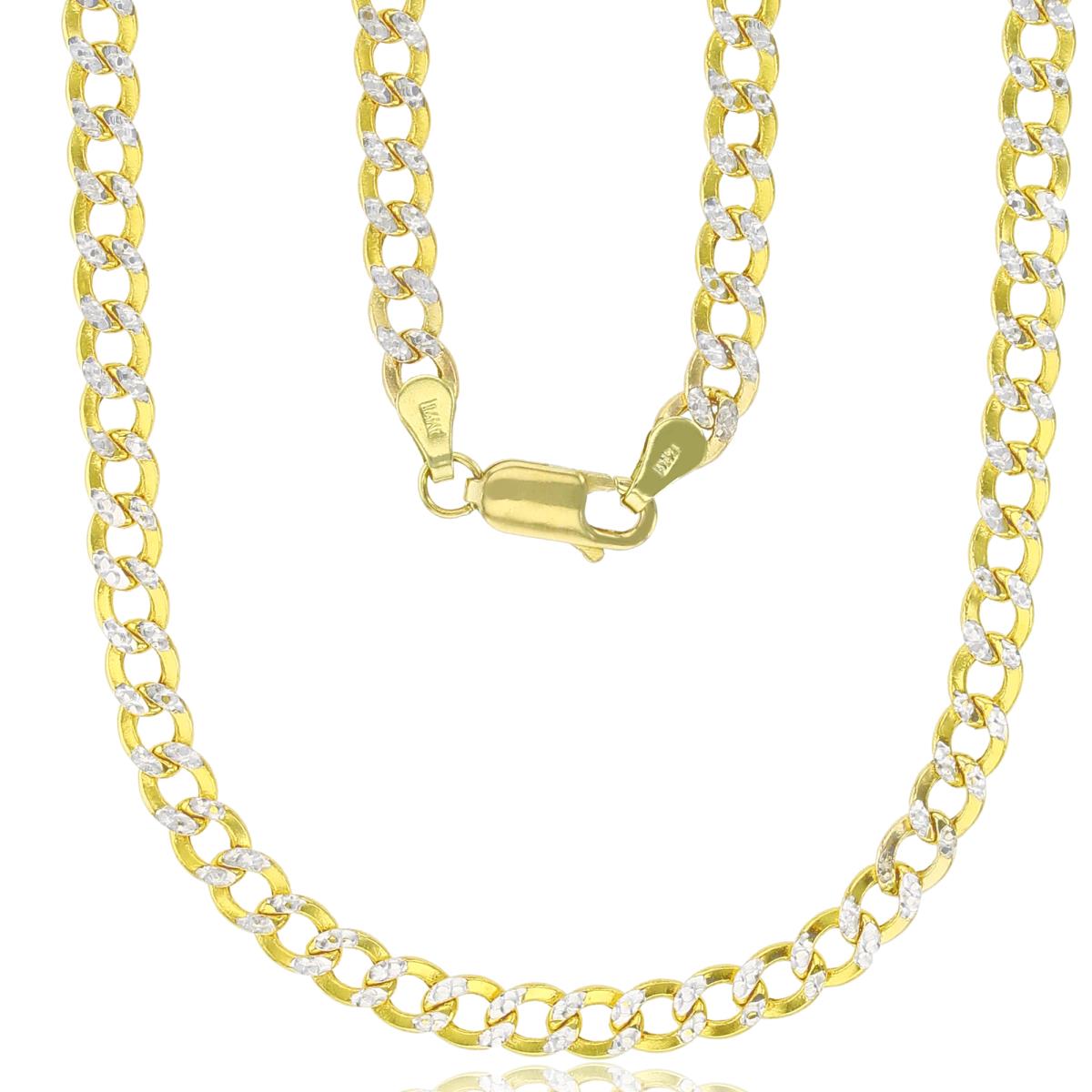 14K Yellow Gold 100 Hollow Cuban White Pave 15" Chain Bracelet