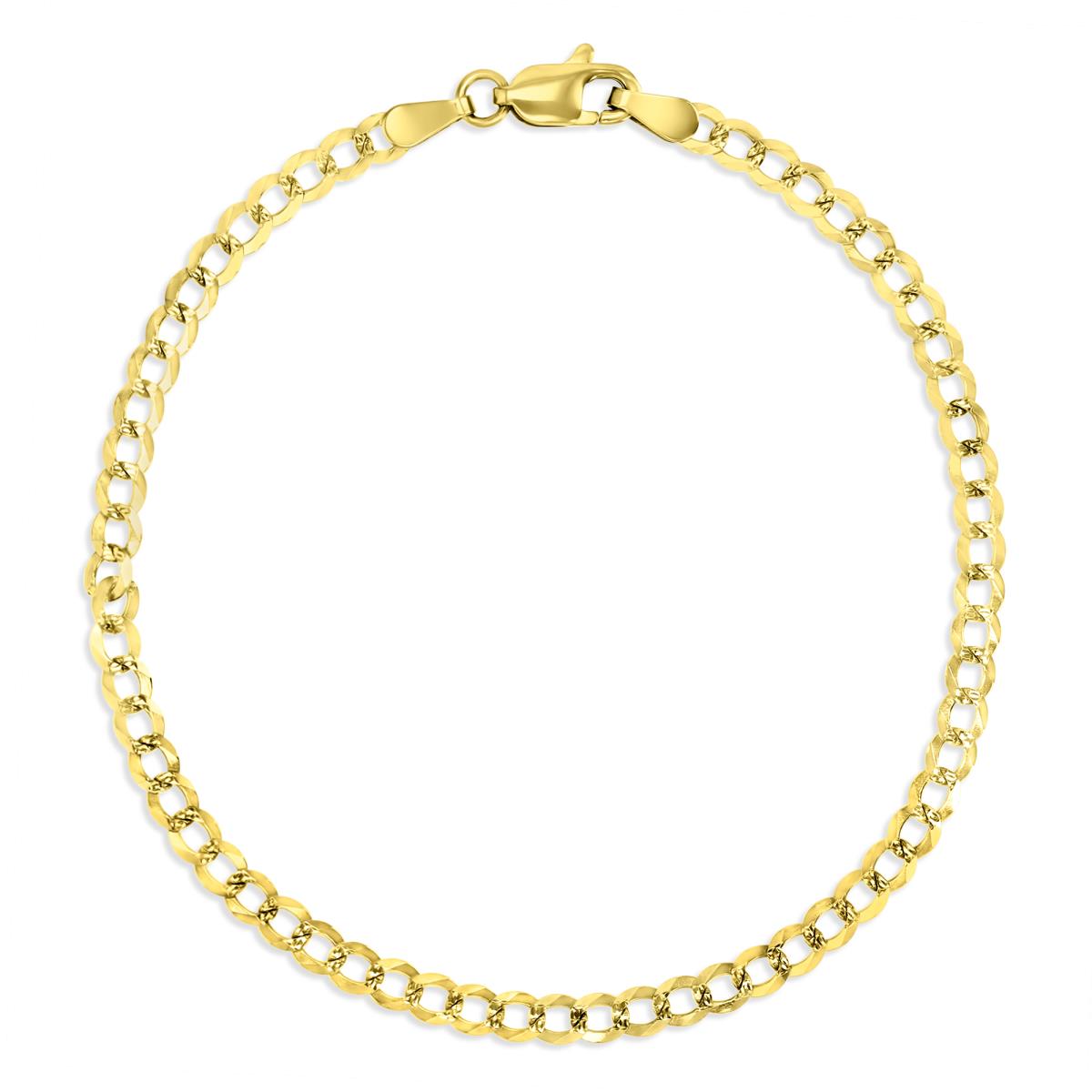 14K Gold Yellow Pave 3MM Cuban 080 10" Anklet 