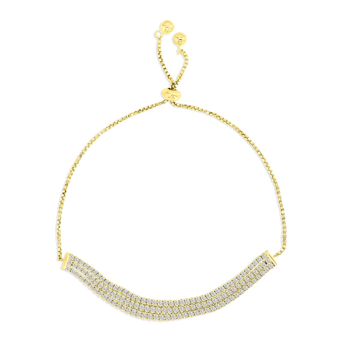 Sterling Silver Yellow 5MM Polished White CZ Tripple Tennis Link Adjustable 9.5" Bracelet