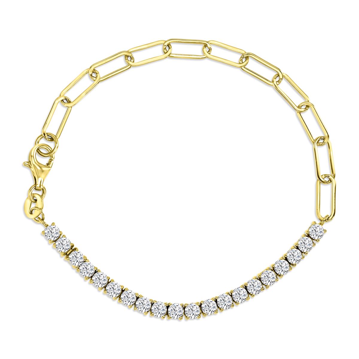 Sterling Silver Yellow 3.5MM Polished White CZ Tennis Paper Clip Link 7" Bracelet