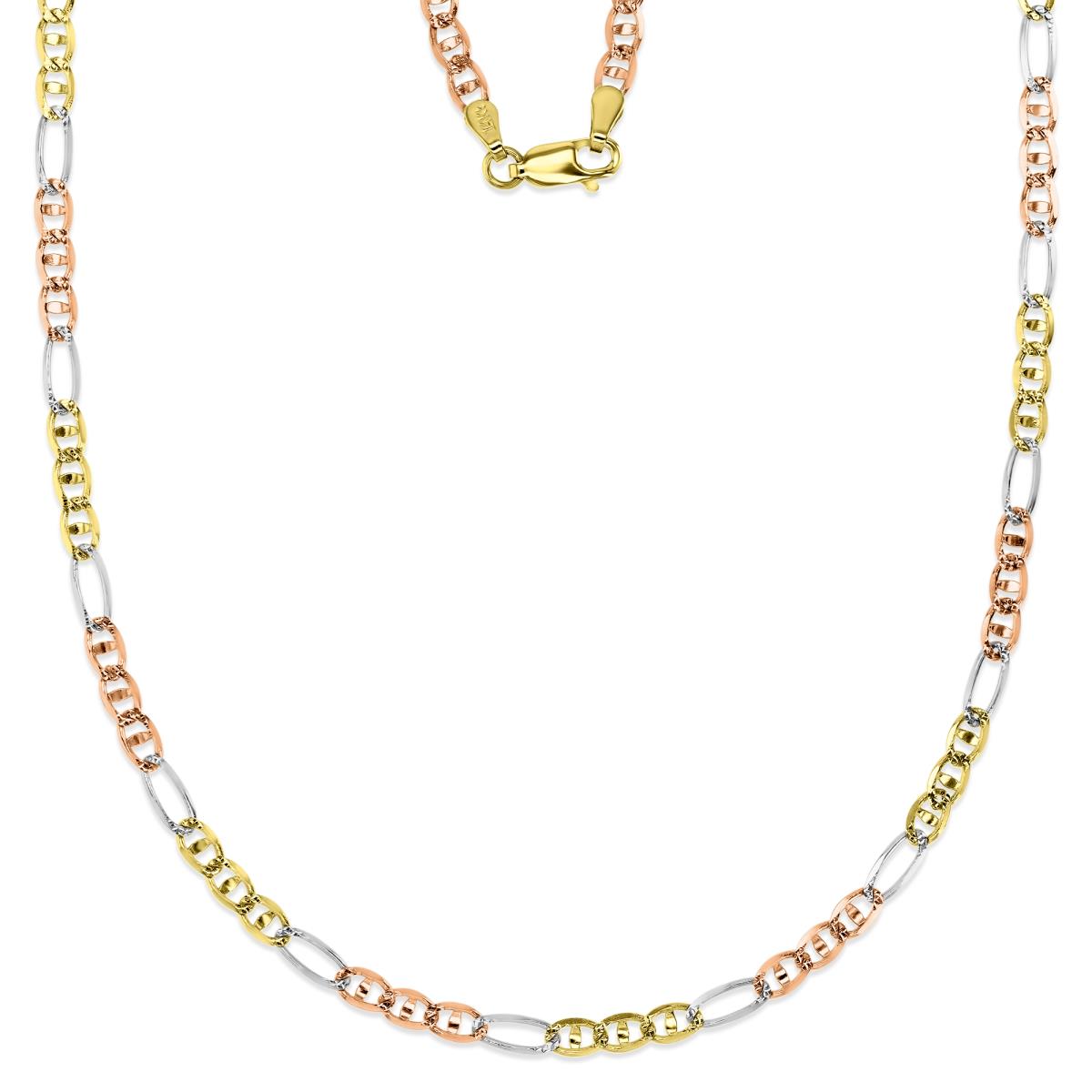 14K Gold Tricolor Figarucci 080 3.50mm 22" Chain