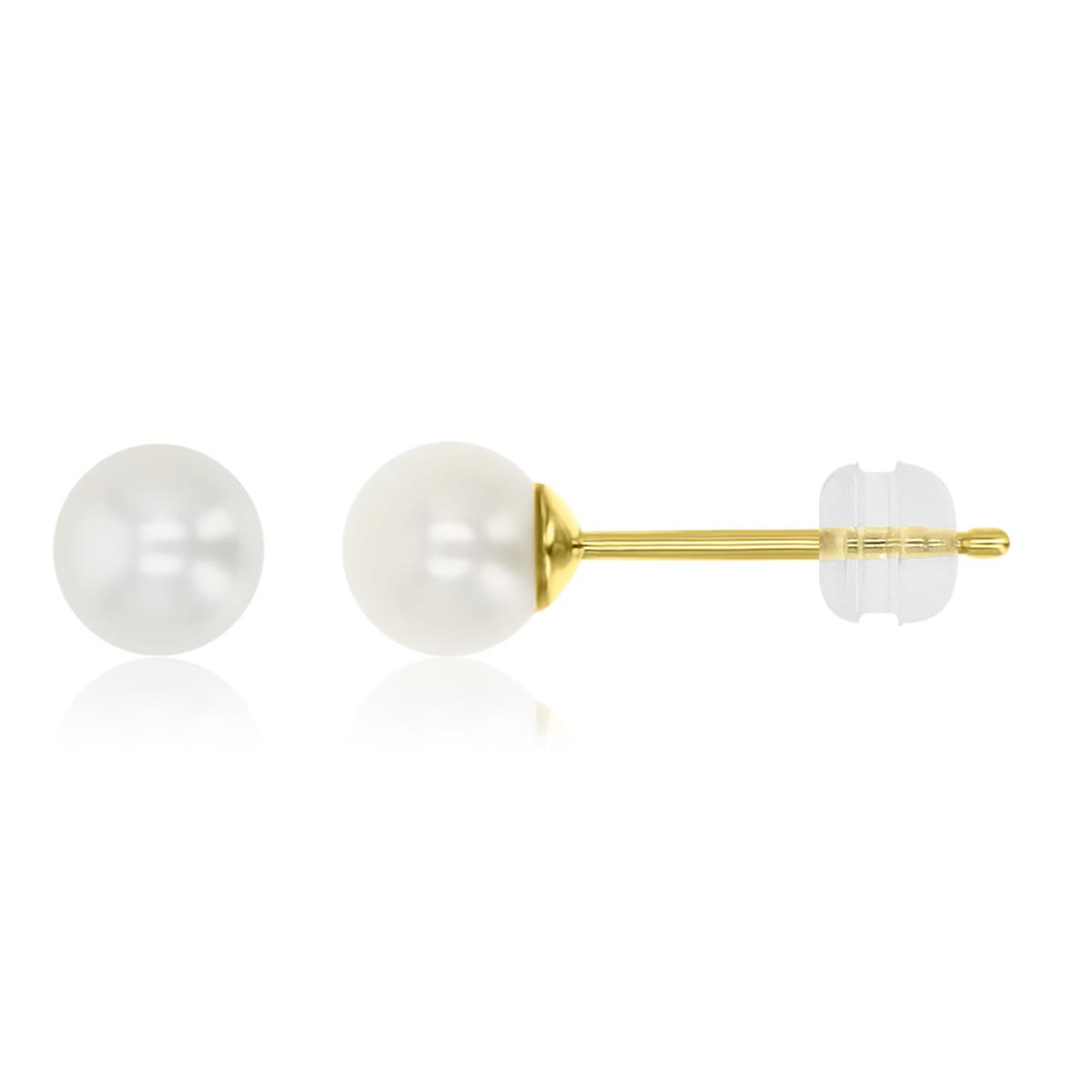 14K Yellow Gold Polished 5MM White Fresh Pearl Stud Earrings