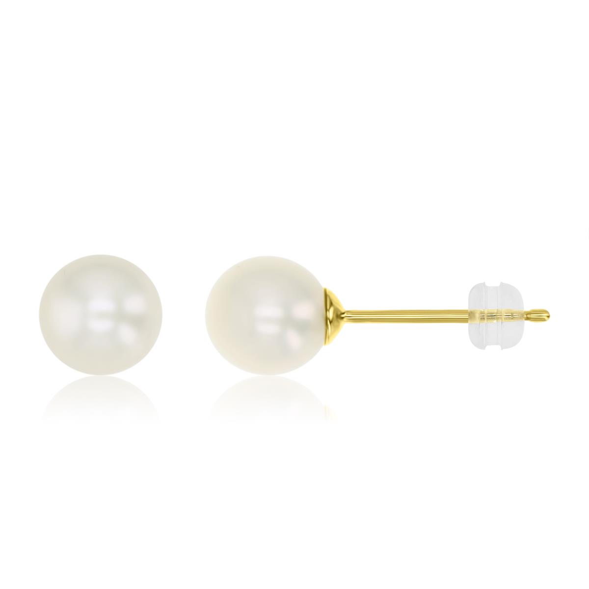 14K Yellow Gold Polished 6MM White Fresh Pearl Stud Earrings