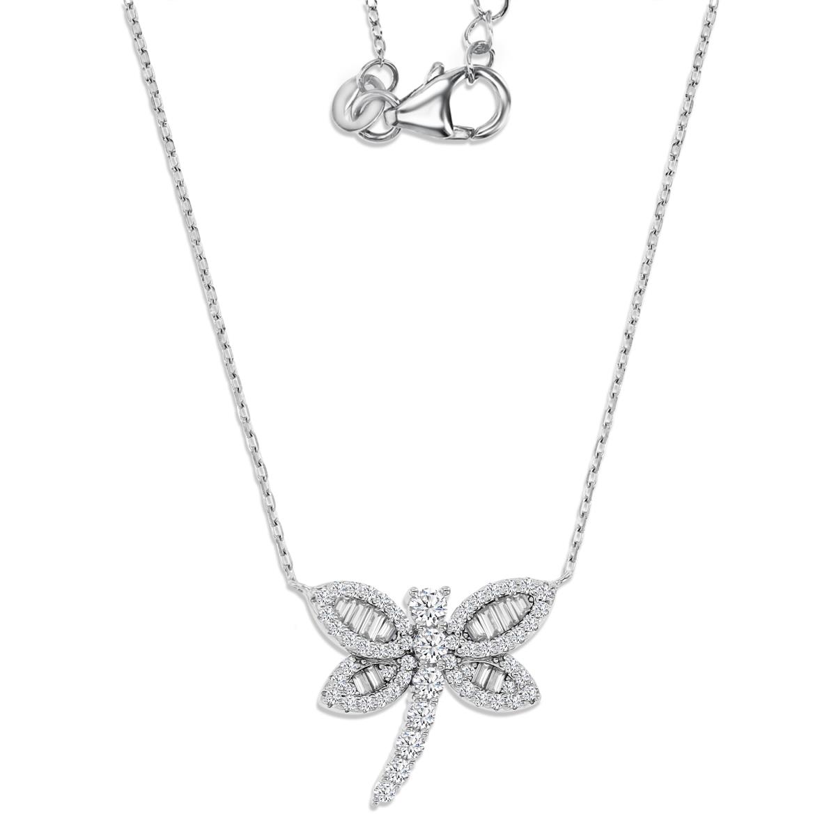 Sterling Silver Rhodium 23X19MM Polished White CZ Dragonfly 18+2" Necklace