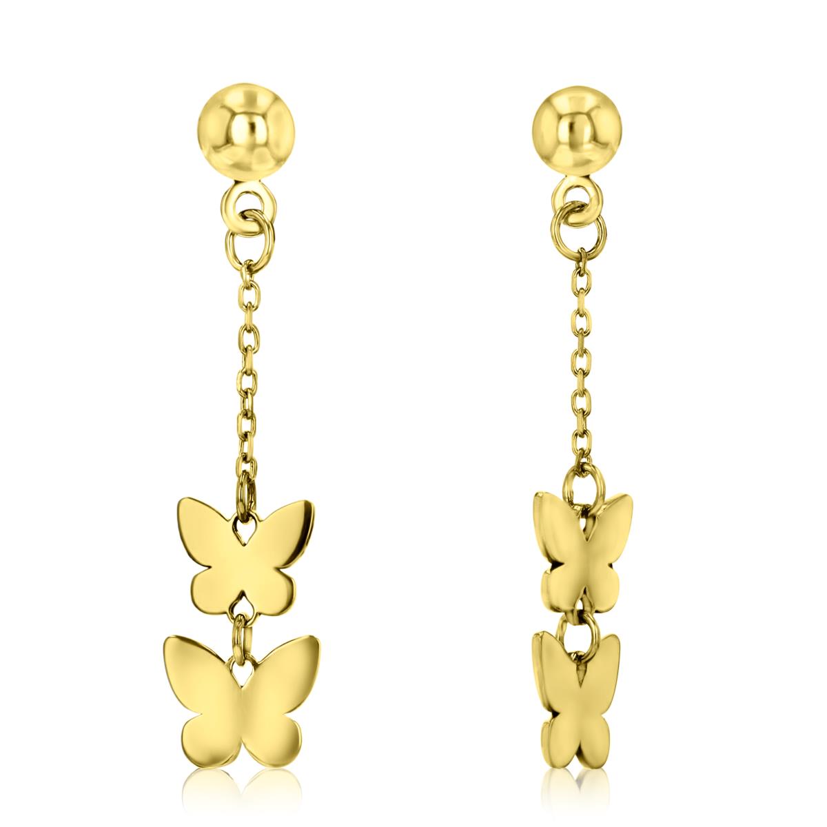 18K Yellow 30X7MM Polished Dangling Butterfly Earrings