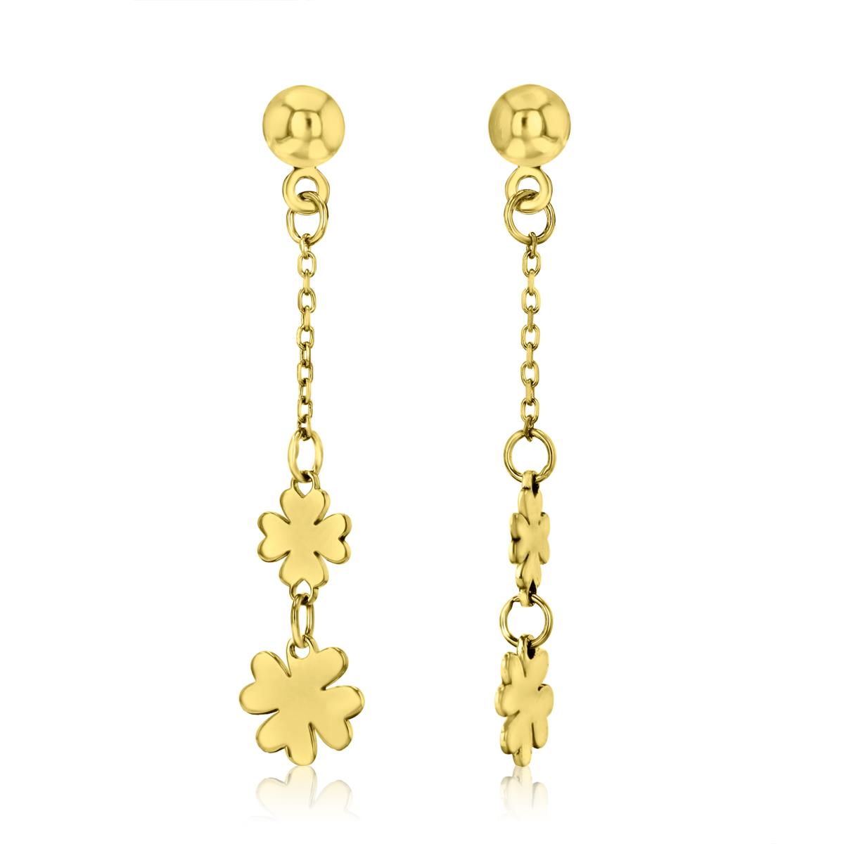 18K Yellow 37X7MM Polished Leaf Of Luck Dangling Earrings
