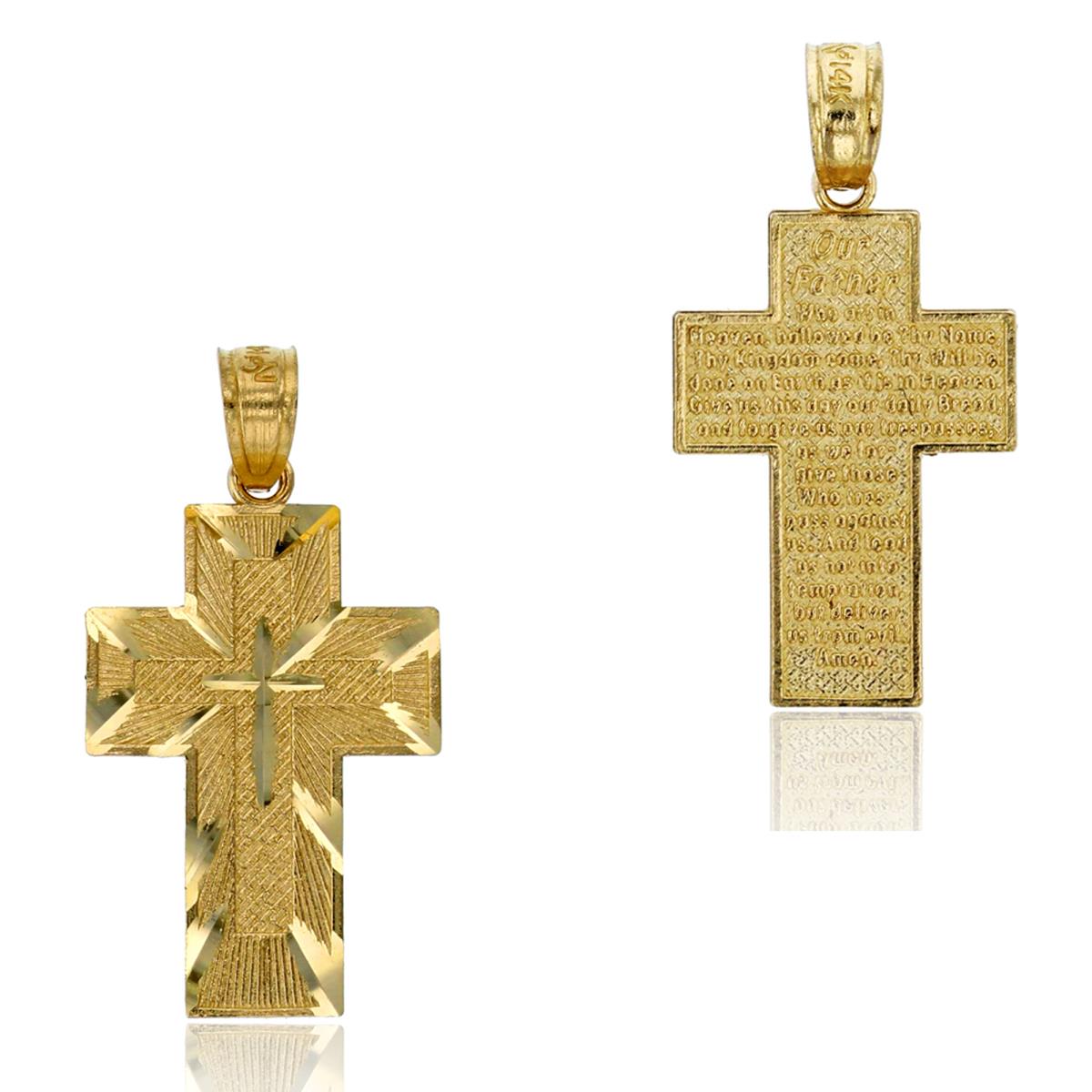 10K Yellow Gold DC Textured 25X12.5mm Our Father Prayer Engraved Cross Pendant