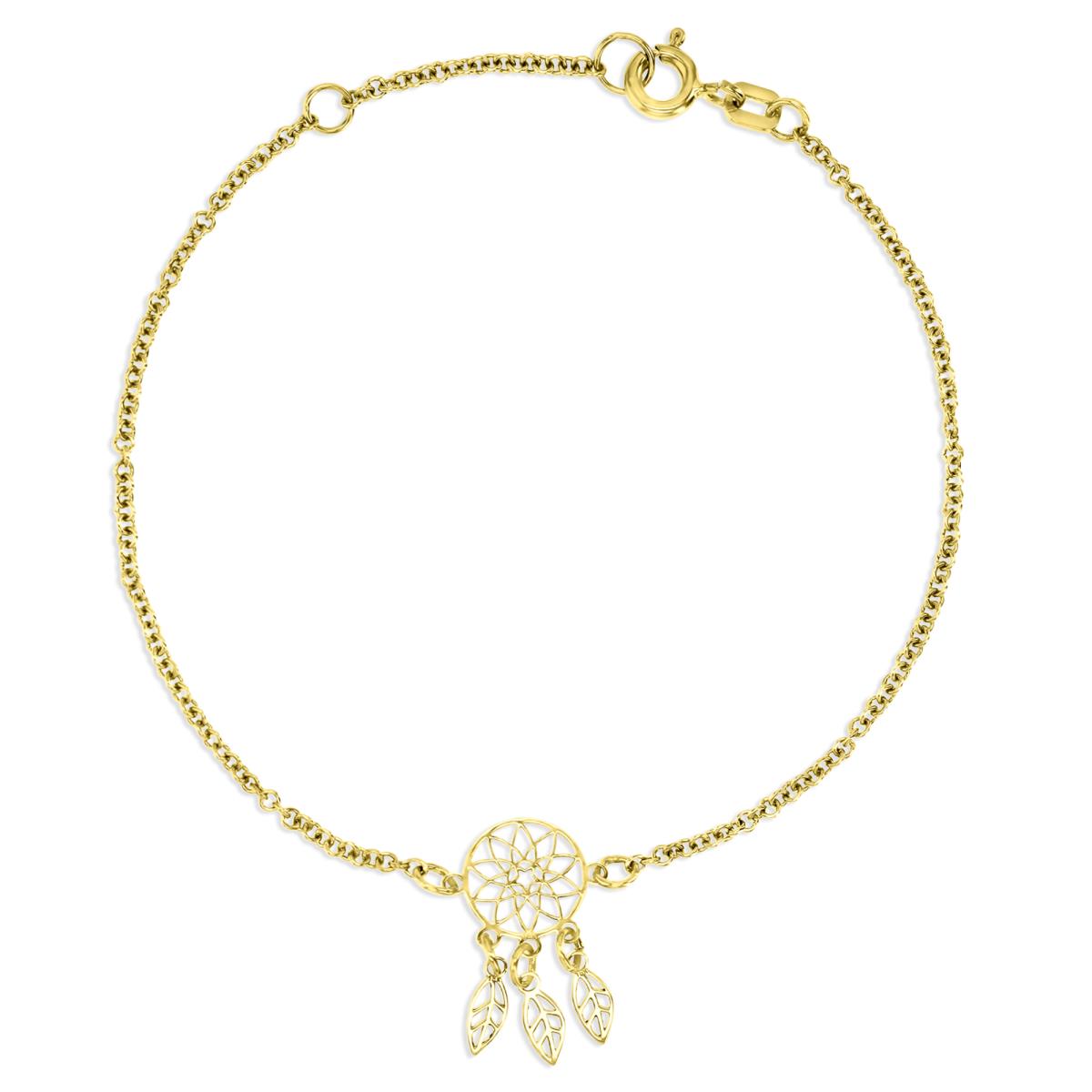 14K Yellow 17X11MM Polished Sun & Dangling Dream Catcher 6.50+0.50+0.50" Bracelet