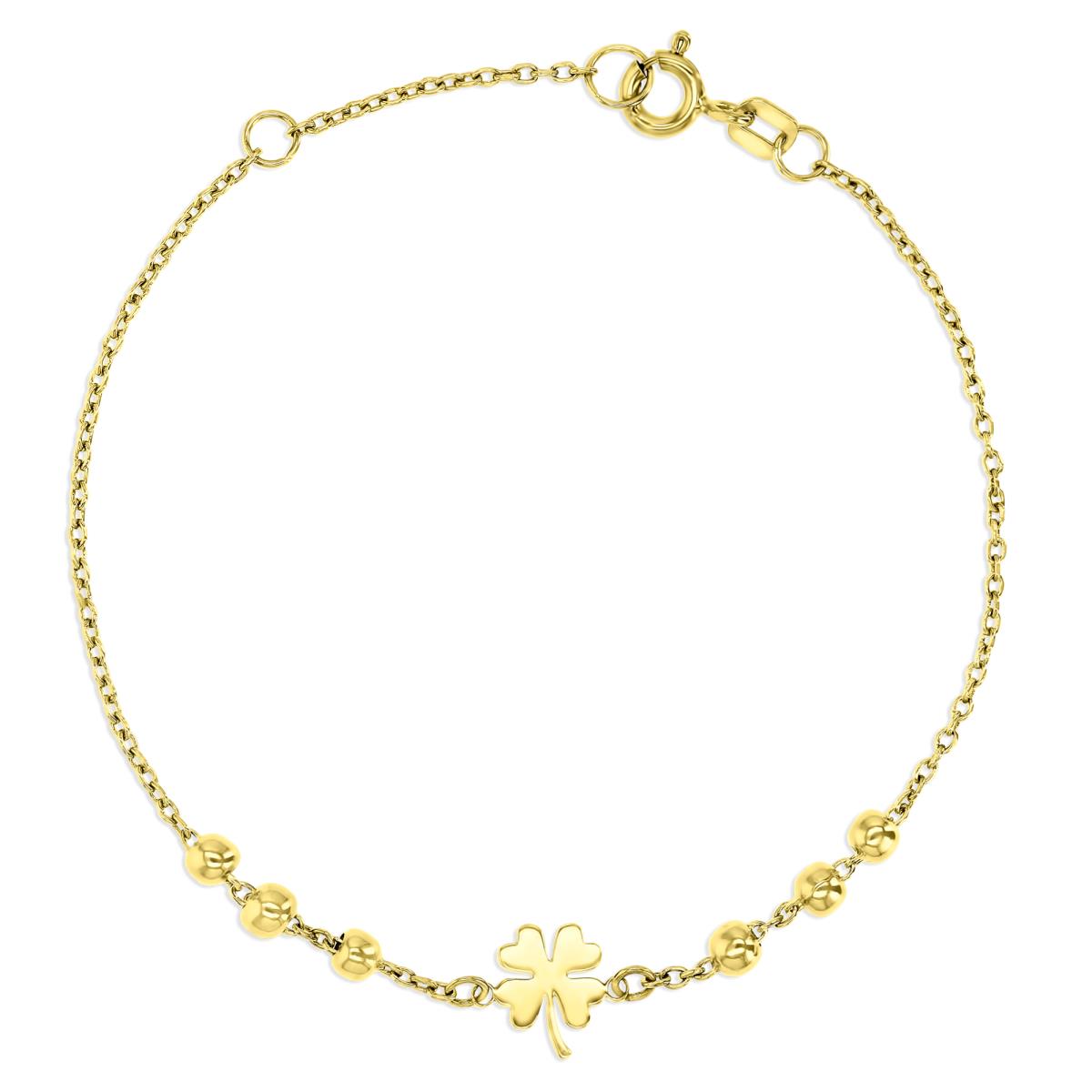 14K Yellow 8X3X1MM Polished Leaf of Luck Bead & Rollo 6.50+0.50+0.50" Bracelet