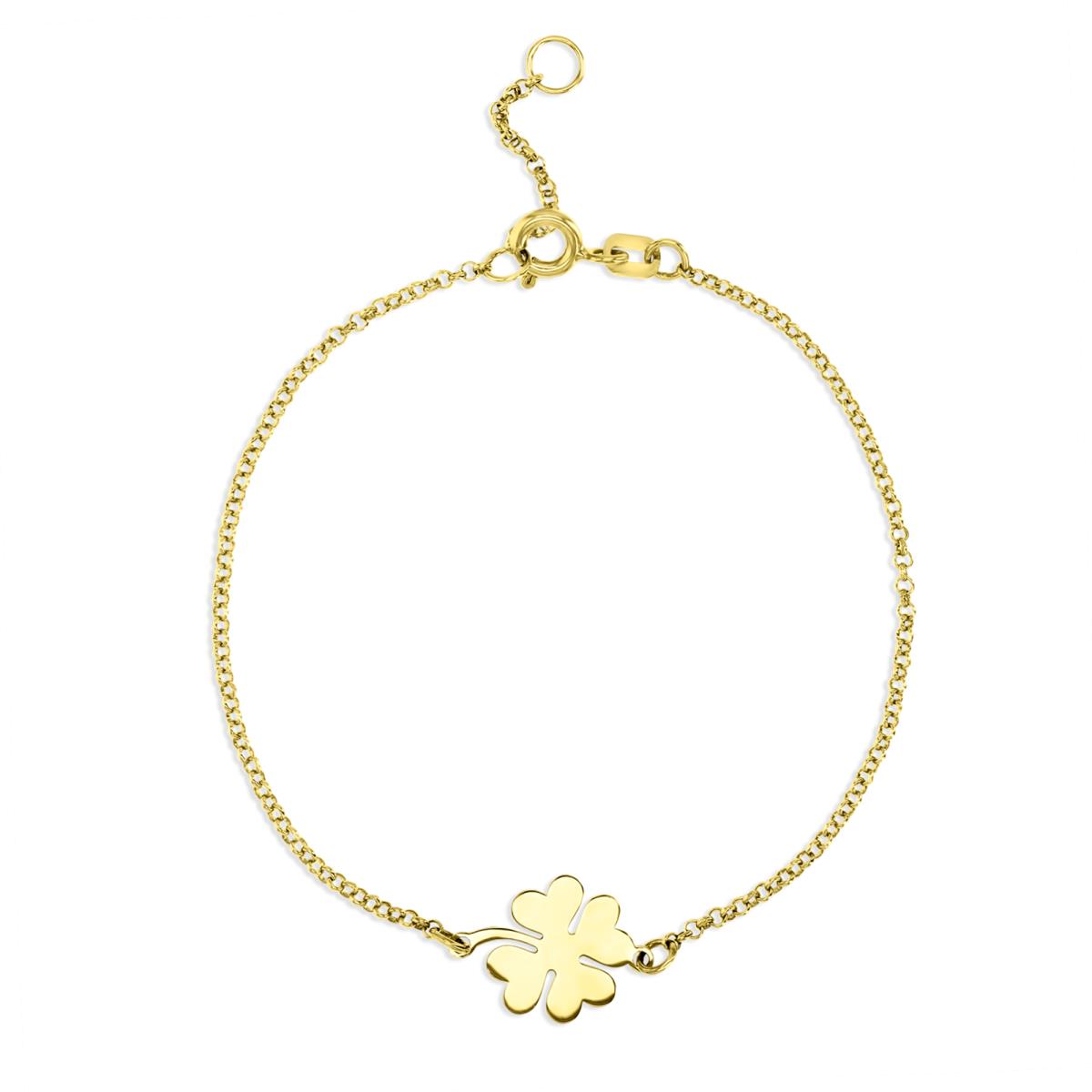 14K Yellow 10X1MM Polished Leaf Of Luck 6.50+0.50+0.50" Bracelet