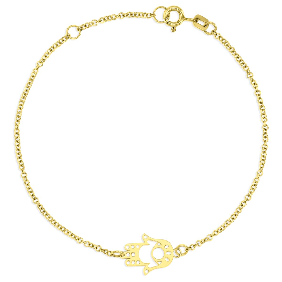 14K Yellow 14X10X1MM Polished Hamsa Charm 6.50+0.50+0.50" Bracelet