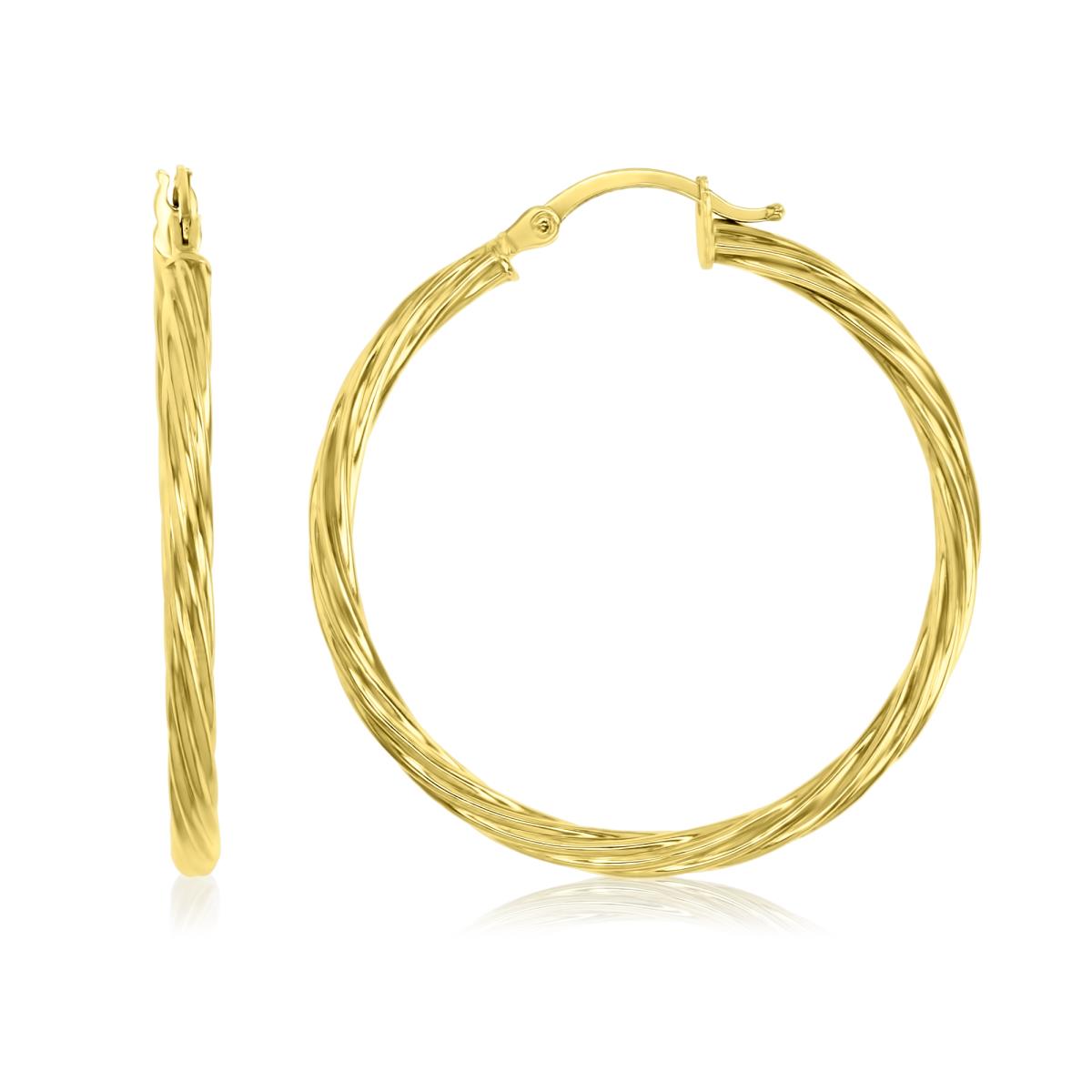 6K Yellow Gold 37X2MM Polished Twisted Hoop Earrings
