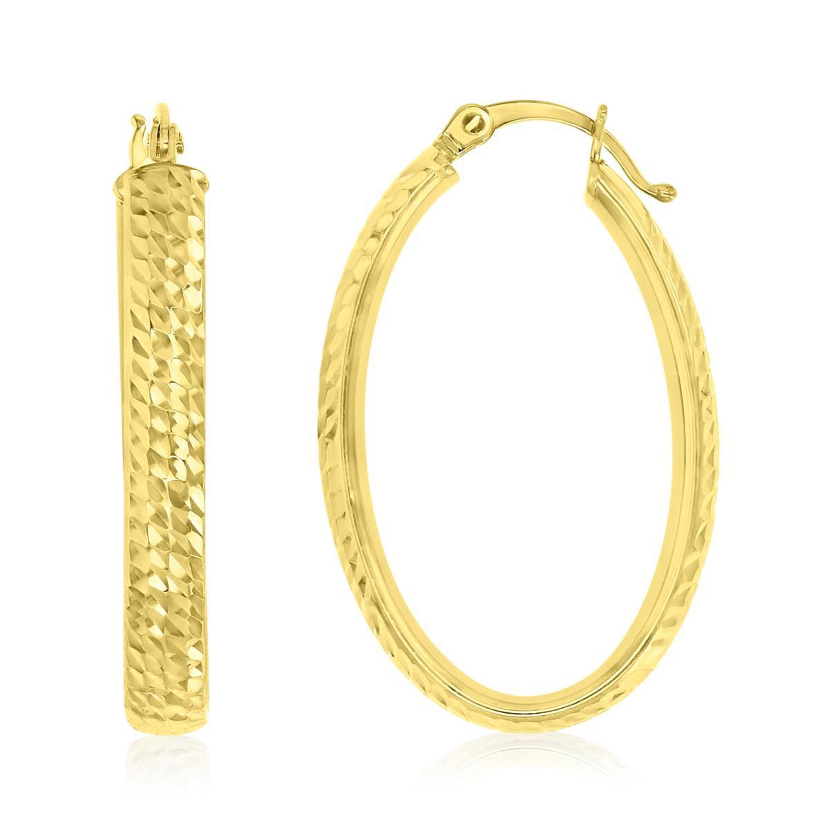 6K Yellow Gold 30X4MM Polished & DC Oval Hoop Earrings