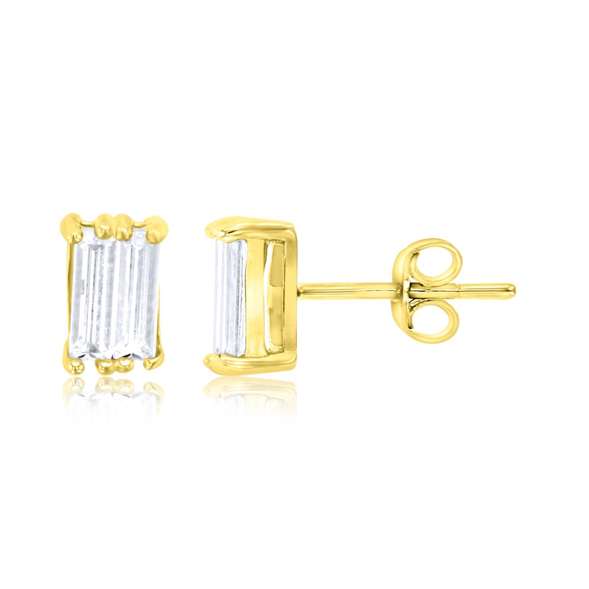 Sterling Silver Yellow 2x6mm Baguette Cut Stud Earring