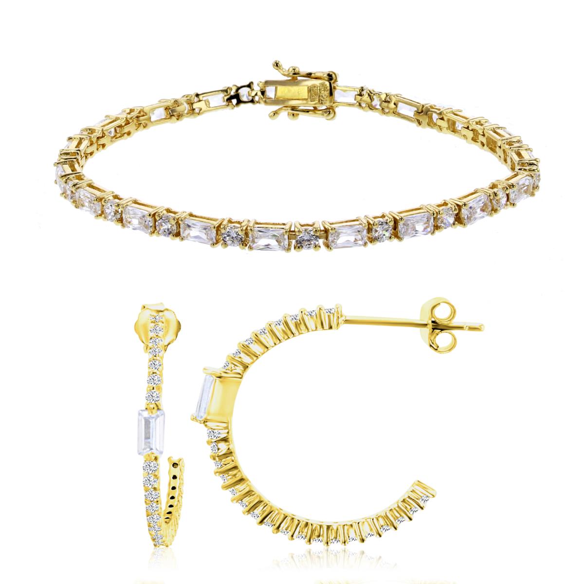 Sterling Silver Yellow Tennis Bracelet & 20X2MM Baguette Earrings Set