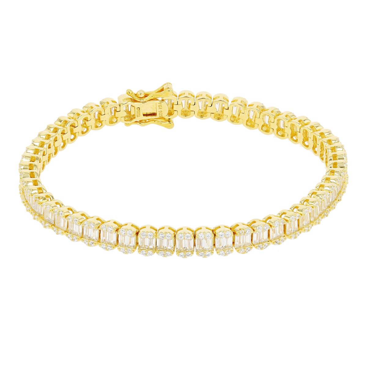 Brass Yellow Plated Rd & Bgt CZ Tennis 7.5" Bracelet