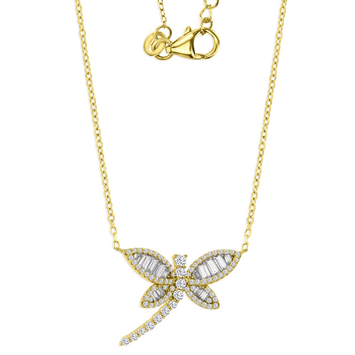 Sterling Silver Yellow 1M 25X20MM Polished White CZ Dragonfly 18+2" Necklace
