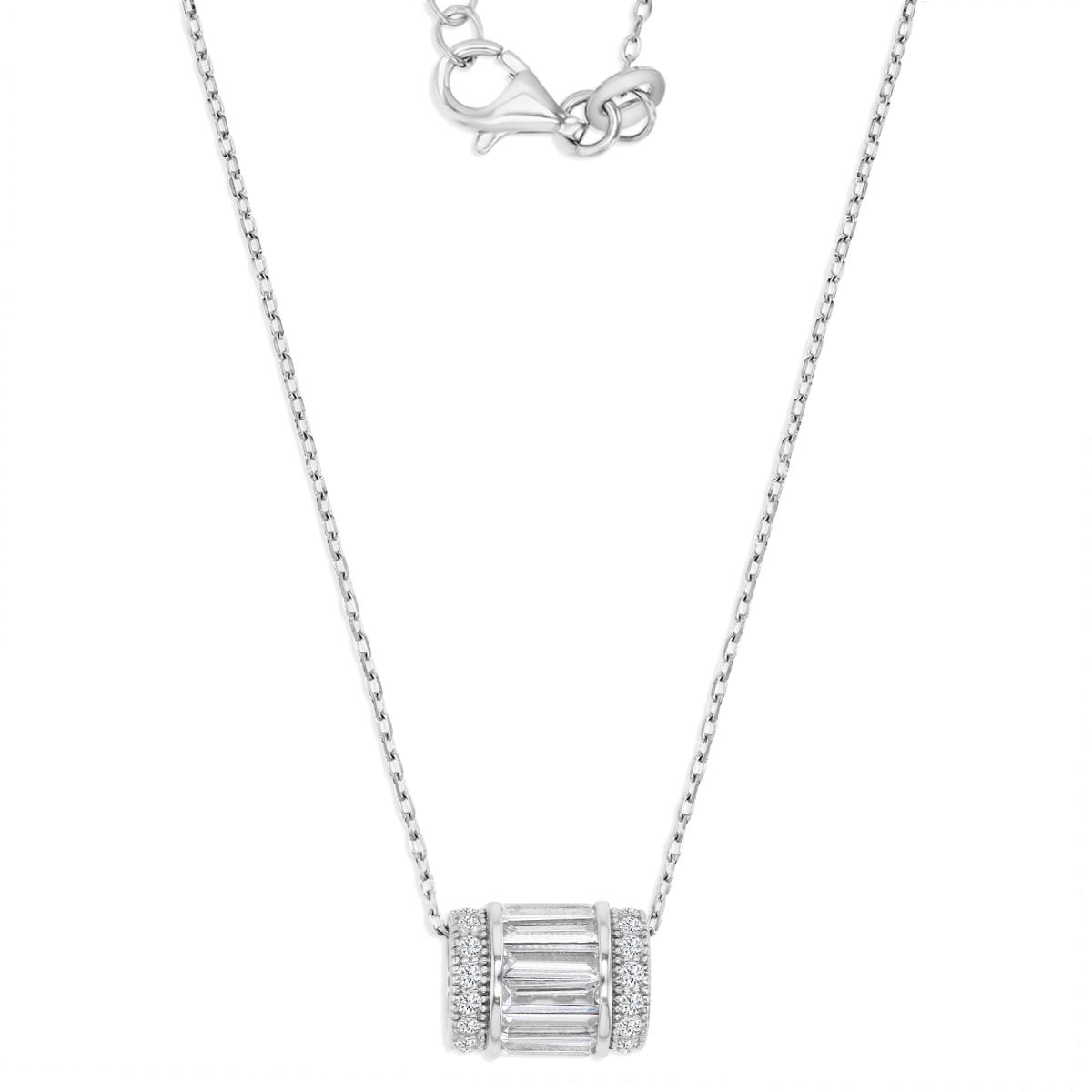Sterling Silver Rhodium 12X9MM Polished White CZ Baguette 16+2" Necklace