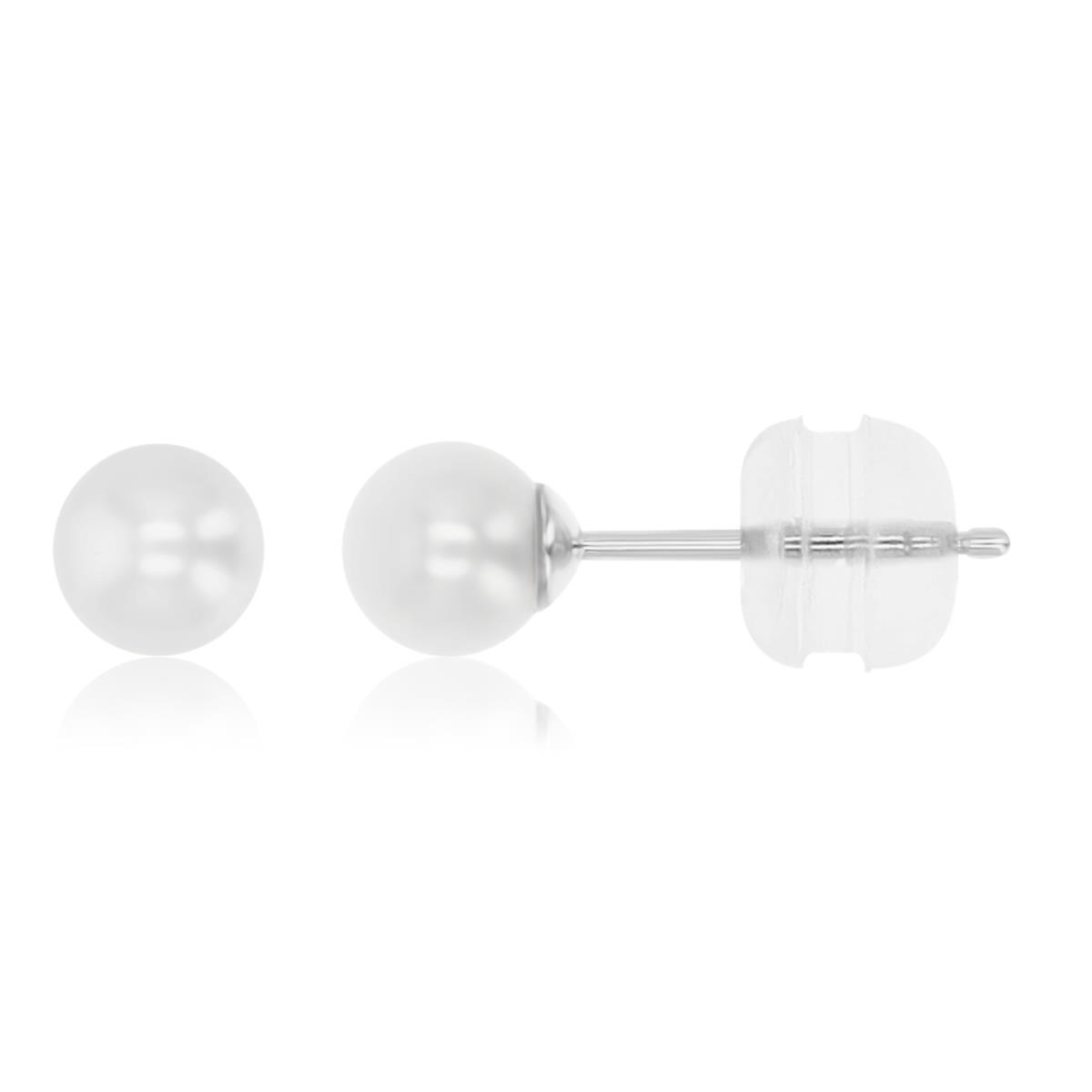 Sterling Silver Rhodium Polished 5MM White Fresh Pearl Stud Earrings