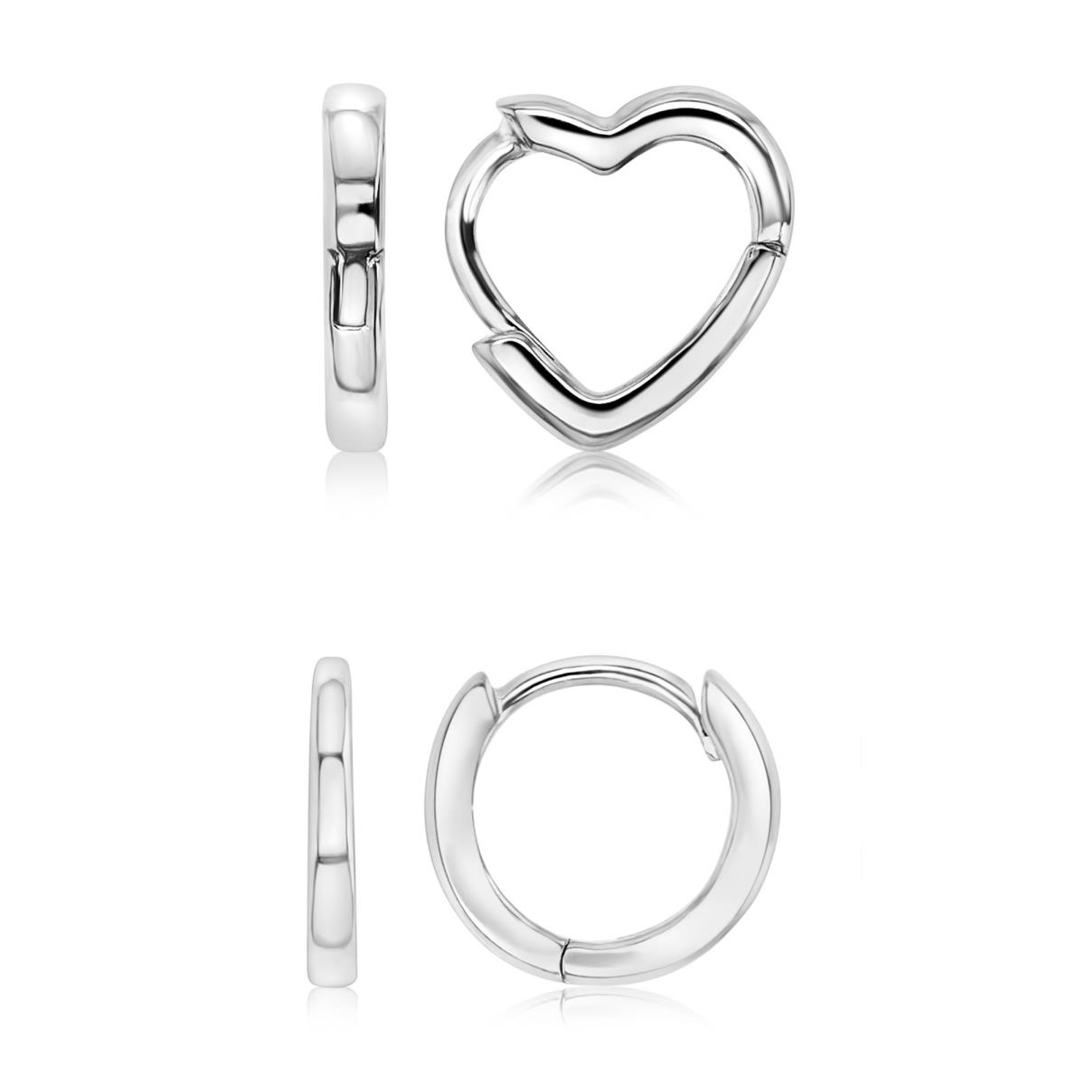 Sterling Silver Rhodium 11X10MM &11MM Polished Heart/Circle Huggie Earrings Set
