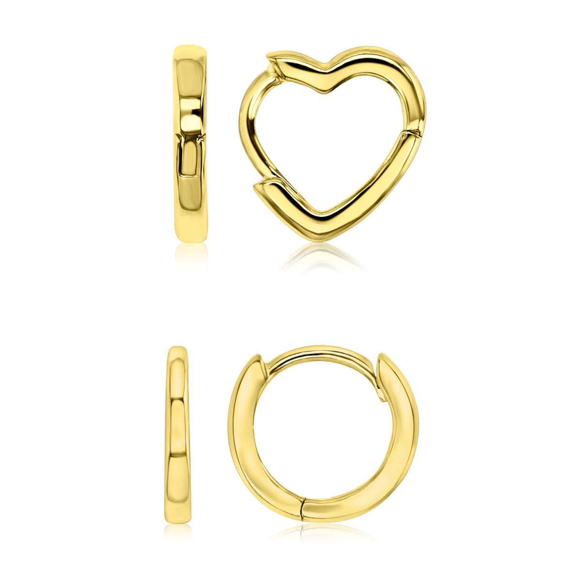 Sterling Silver Yellow 11X10MM &11MM Polished Heart/Circle Huggie Earrings Set