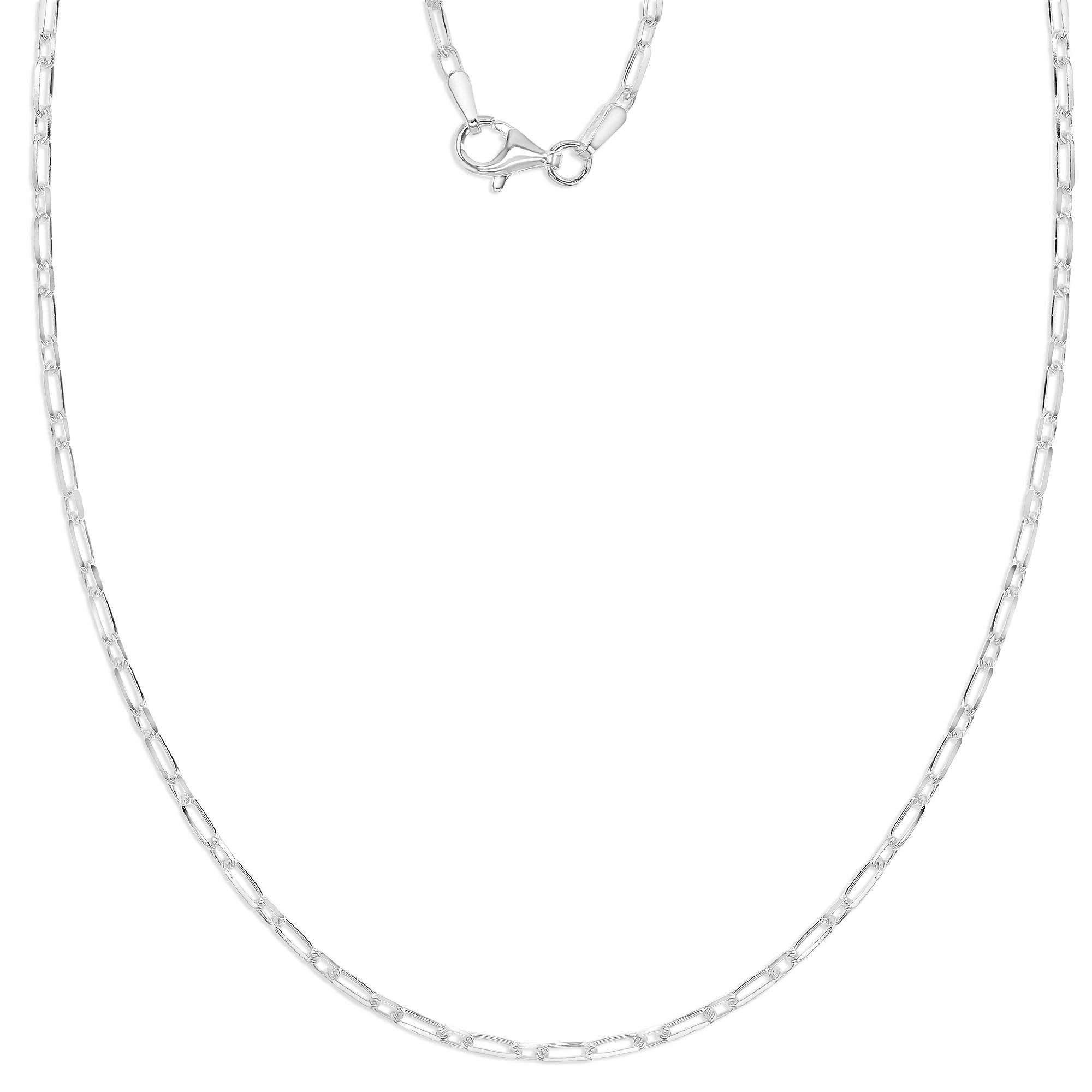 Sterling Silver Anti-Tarnish 2MM Polished Paper Clip Link 20" Chain