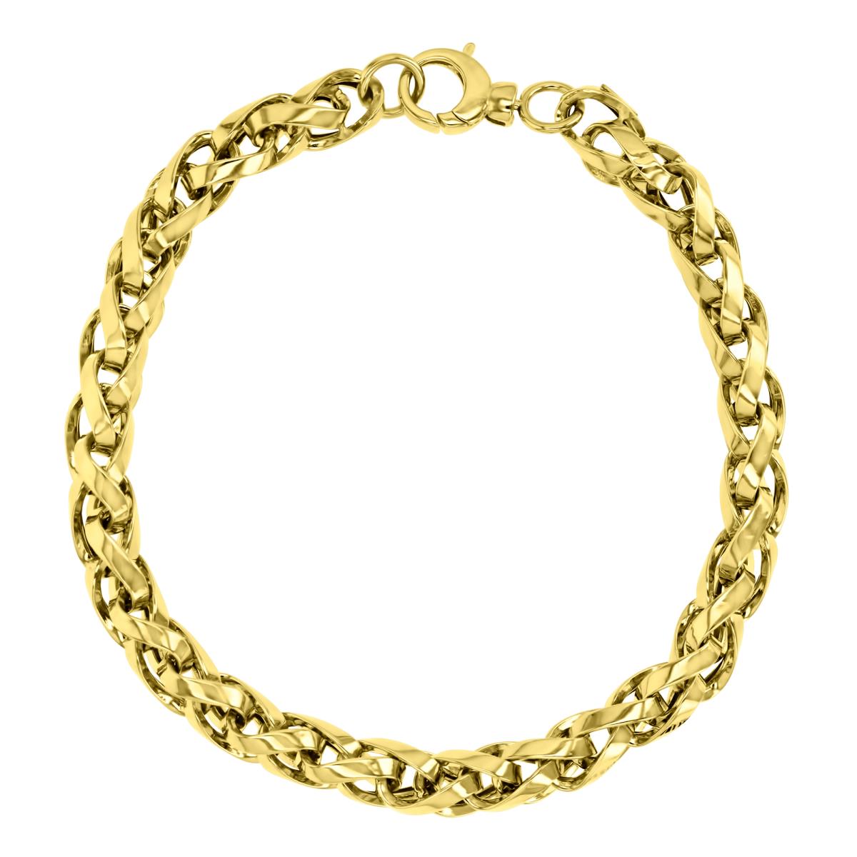 18K Yellow 6MM Polished Wheat Link 7.5" Chain