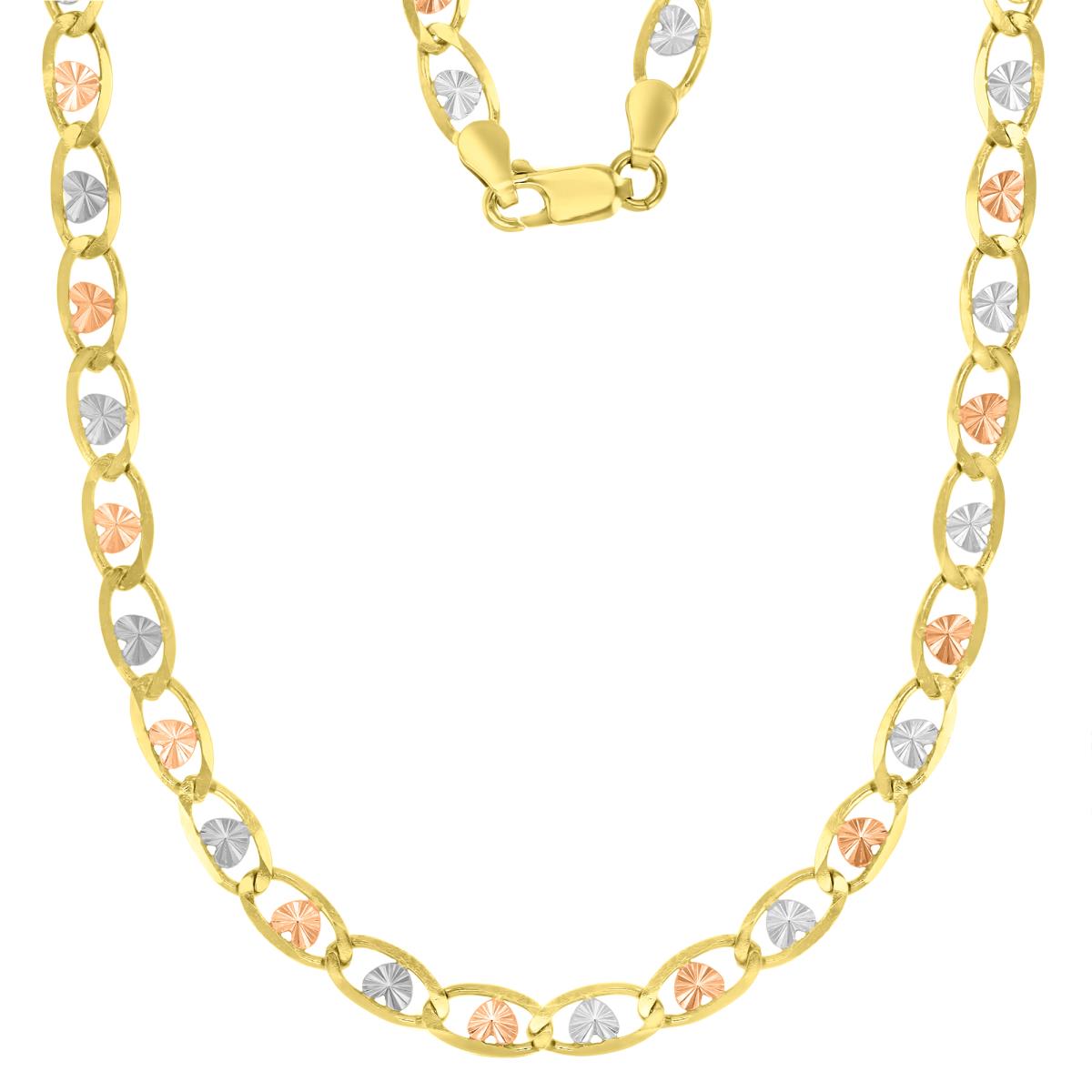 14K Tricolor 5MM 100 Polished & Diamond Cut Valentino Heart-Love 18" Necklace