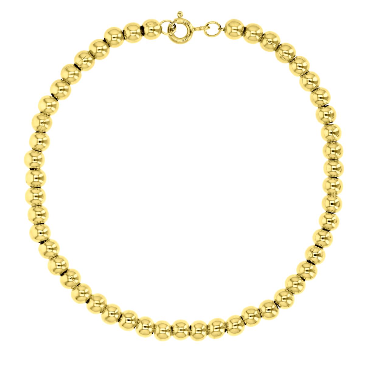 14K Yellow 4MM Polished Bead Link 7.5" Chain Bracelet