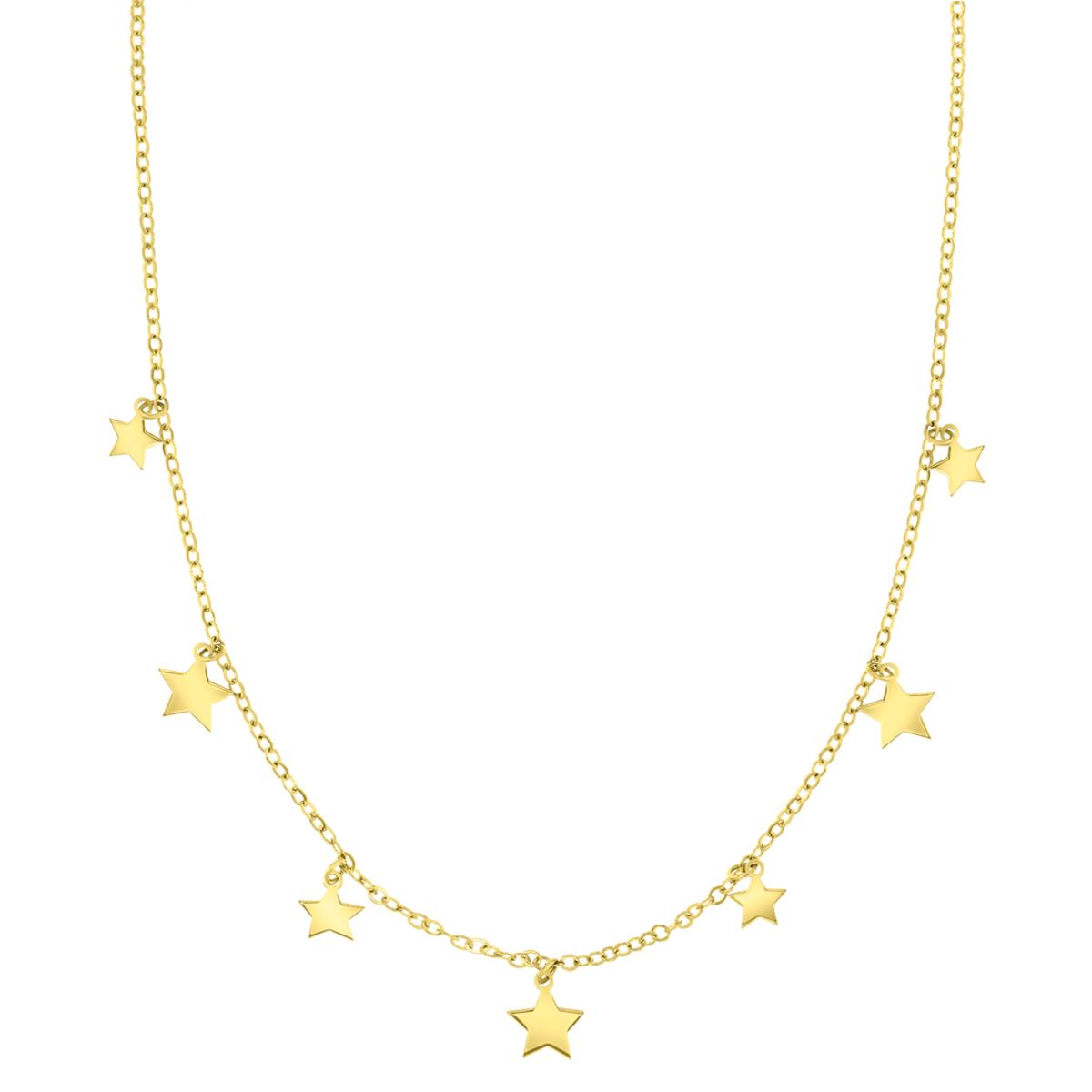 14K Yellow 9X1MM Polished Dangling Stars 16+1+1" Necklace