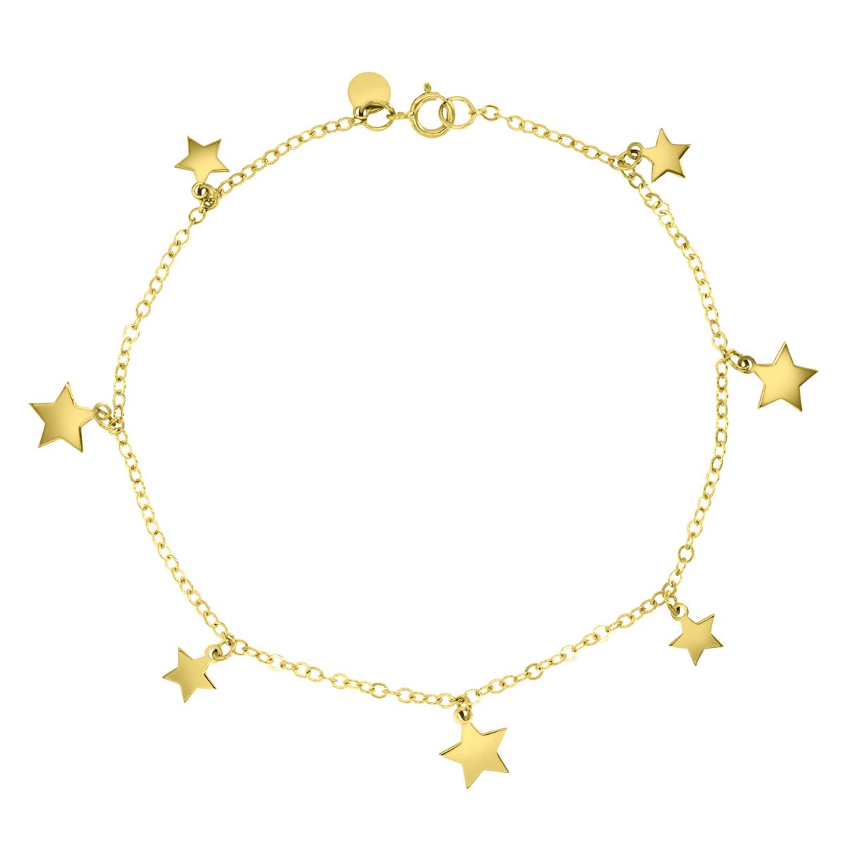 14K Yellow 9X1MM Polished Dangling Stars 10" Anklet