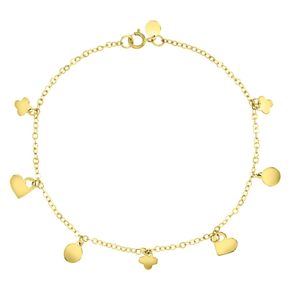 14K Yellow 8X0.7MM Polished Dangling Hearts/Flower 10" Anklet
