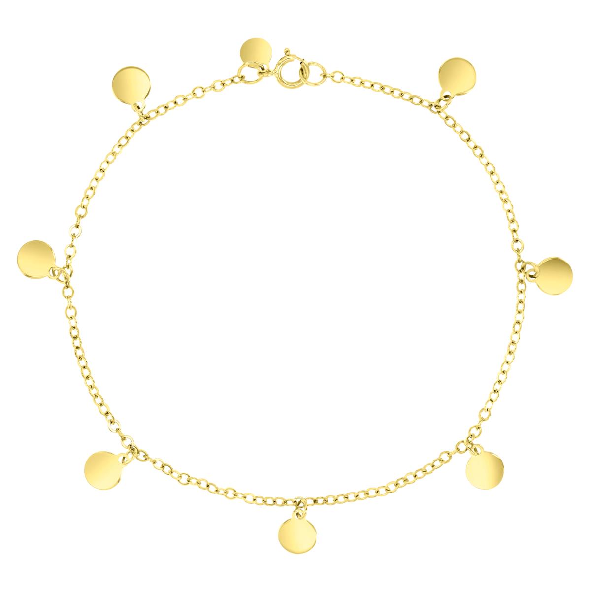 14K Yellow 9X1.5MM Polished Dangling Circles 10" Anklet