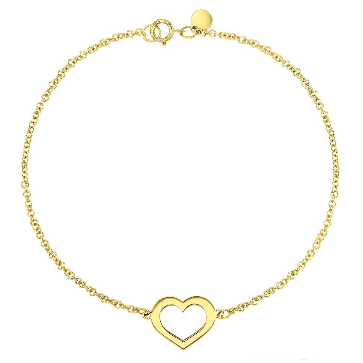 14K Yellow 11MM Polished Dangling Heart 7" Bracelet
