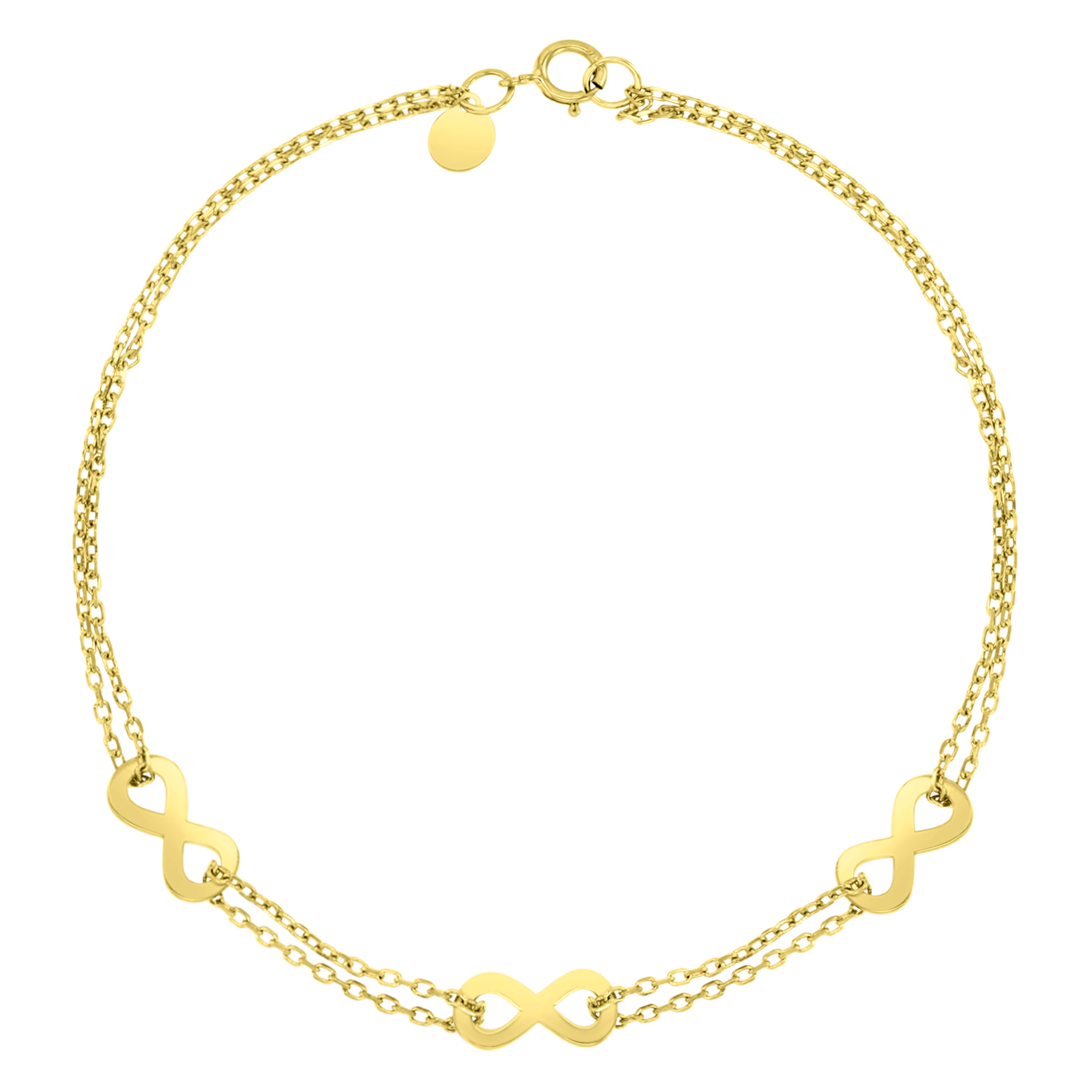 14K Yellow 4.5X1MM Polished & DC Infinity Double Link 10" Anklet
