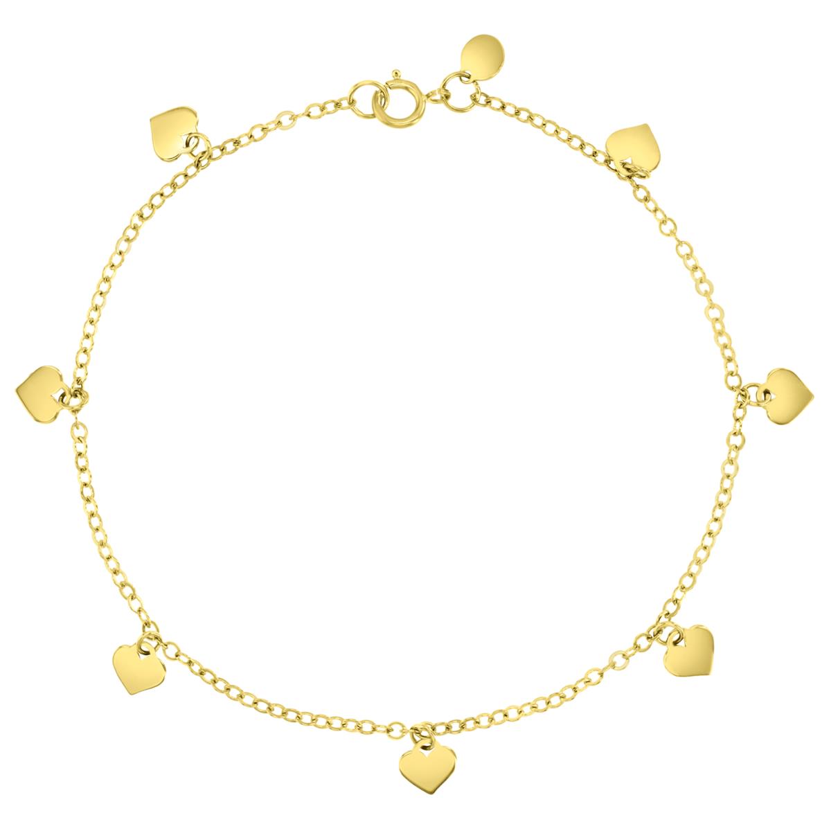 14K Yellow 6.5X1MM Polished Dangling Hearts 10" Anklet