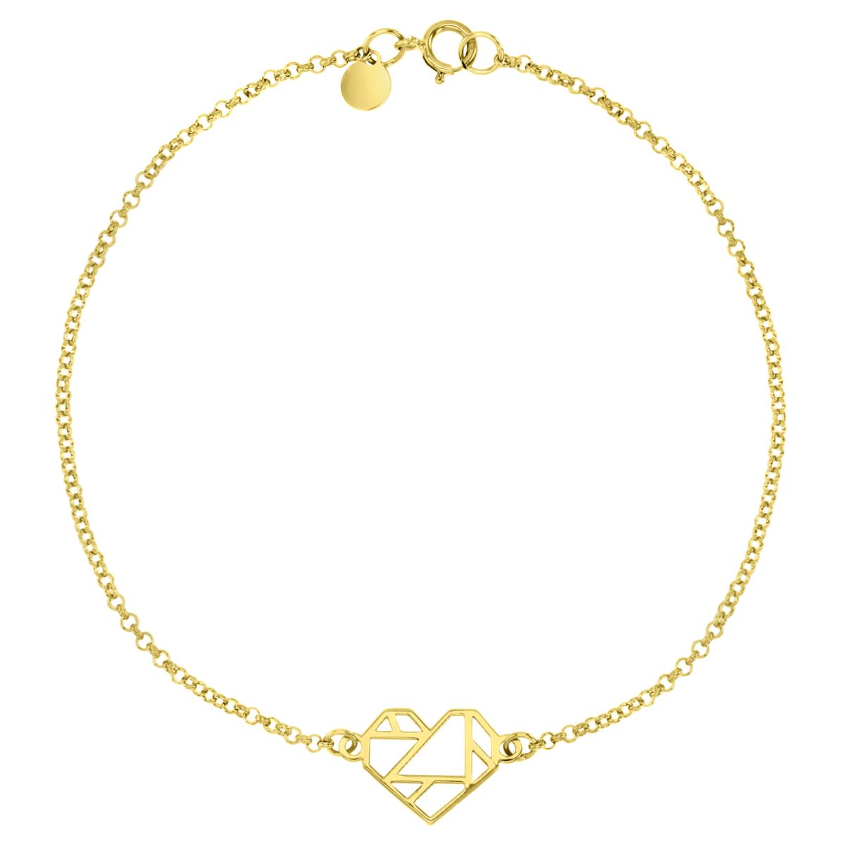 14K Yellow 9X1.4MM Polished & DC Open Heart Rollo 10" Anklet