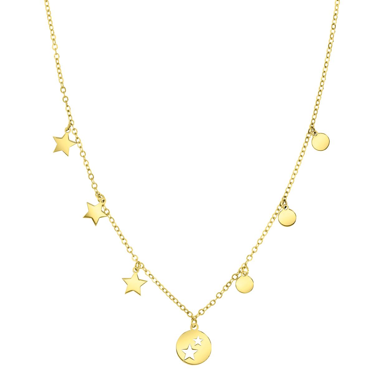 14K Yellow 9MM Polished Dangling Stars 16+1+1" Necklace