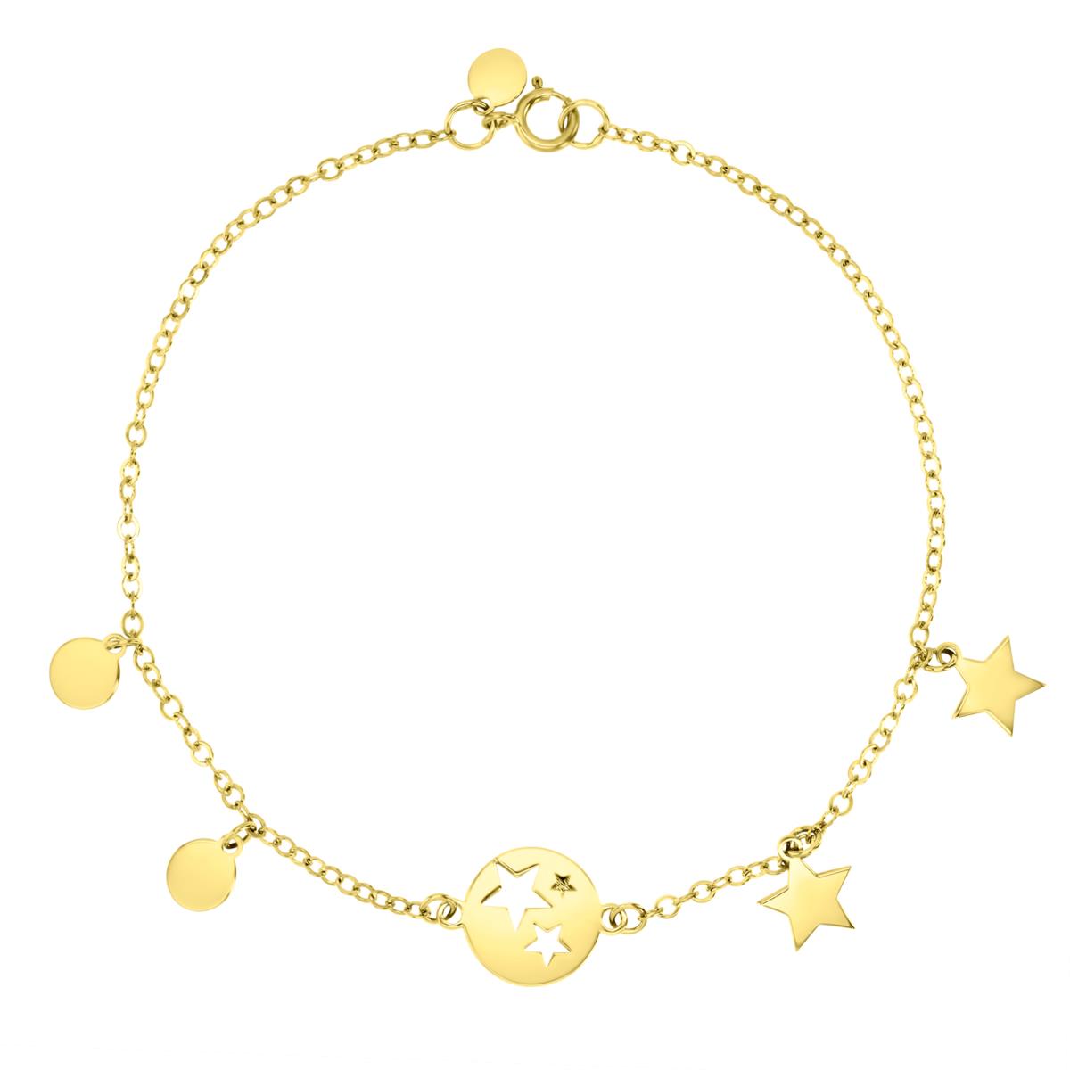 14K Yellow 9MM Polished Dangling Stars 7" Bracelet