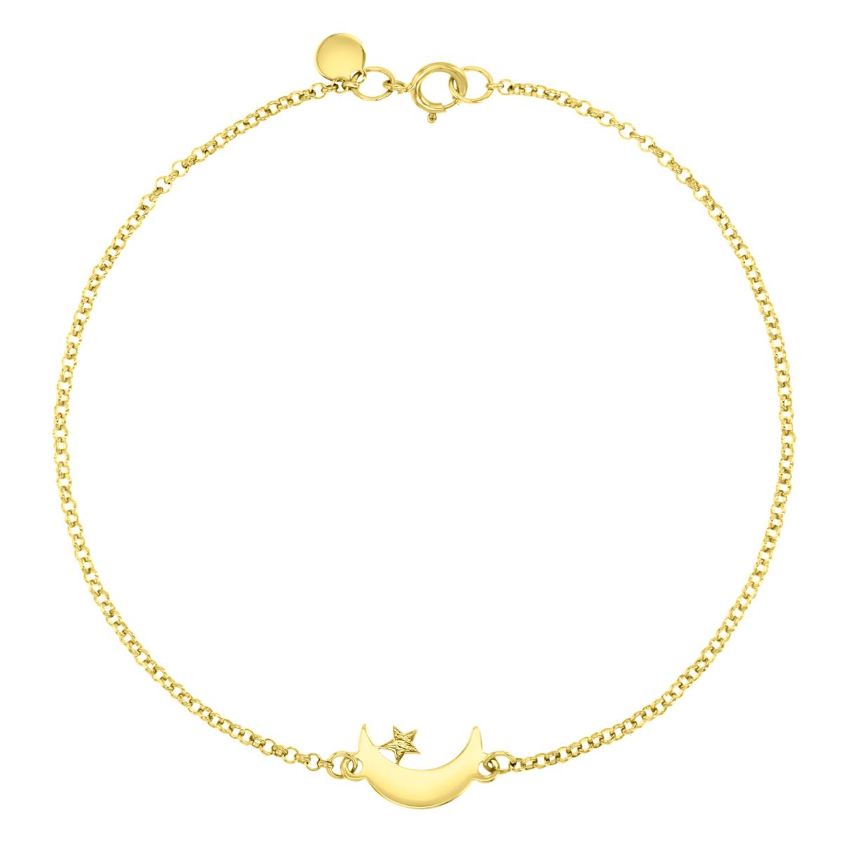 14K Yellow 12X6MM Polished Moon & Star Rollo 10" Anklet