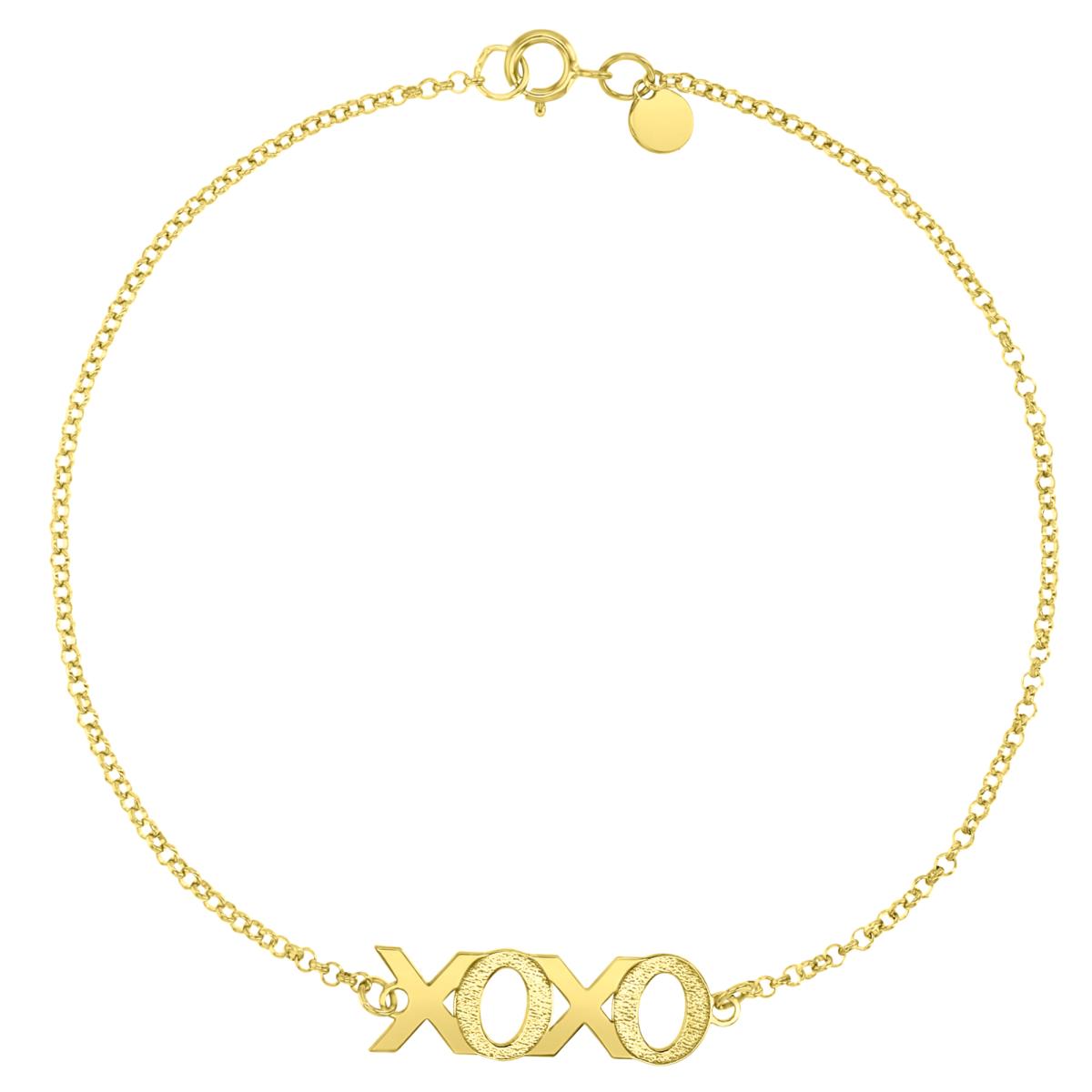 14K Yellow 22X7MM Polished & Matte XOXO Rollo Link 10" Anklet