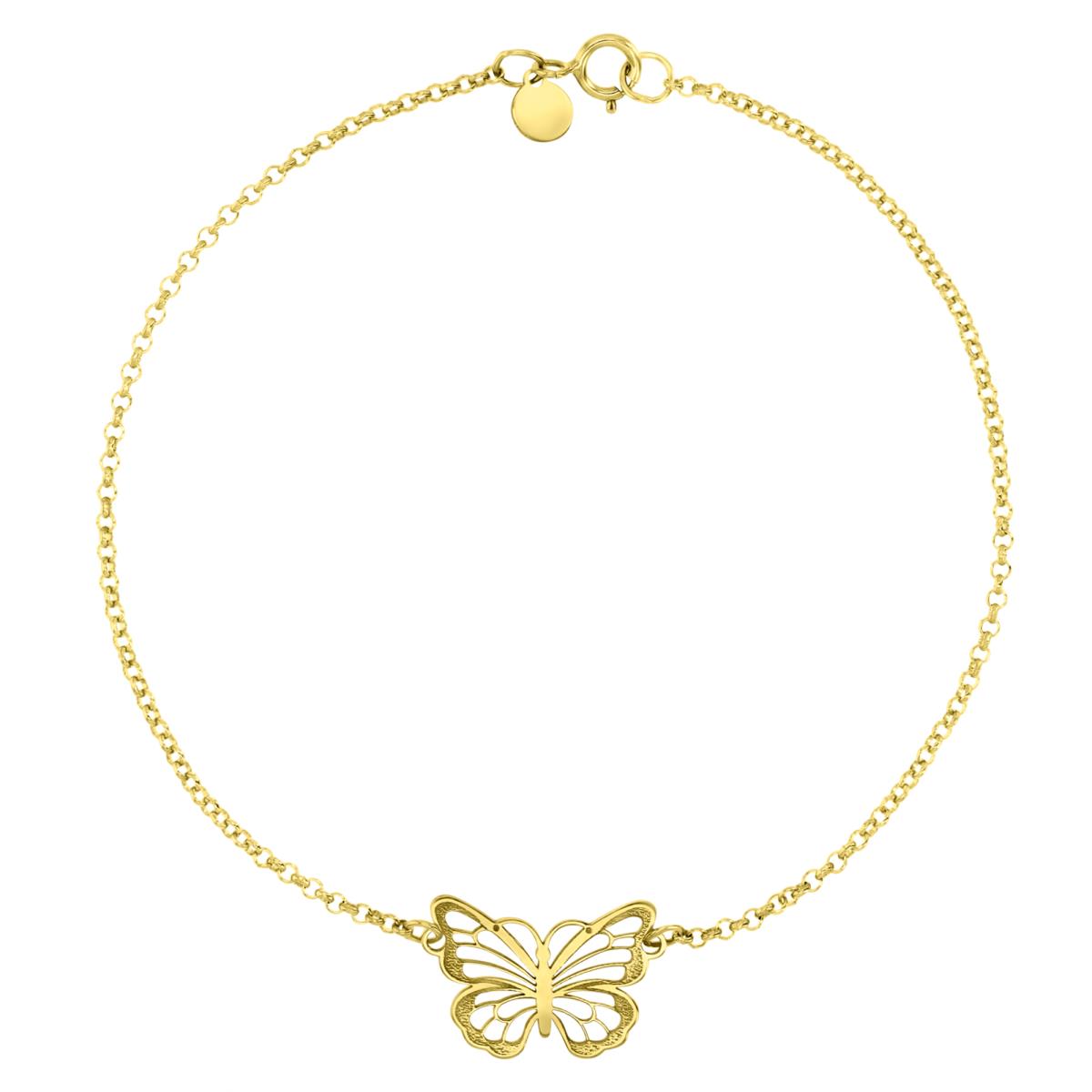 14K Yellow 15X10MM Polished & Matte Butterfly 10" Anklet