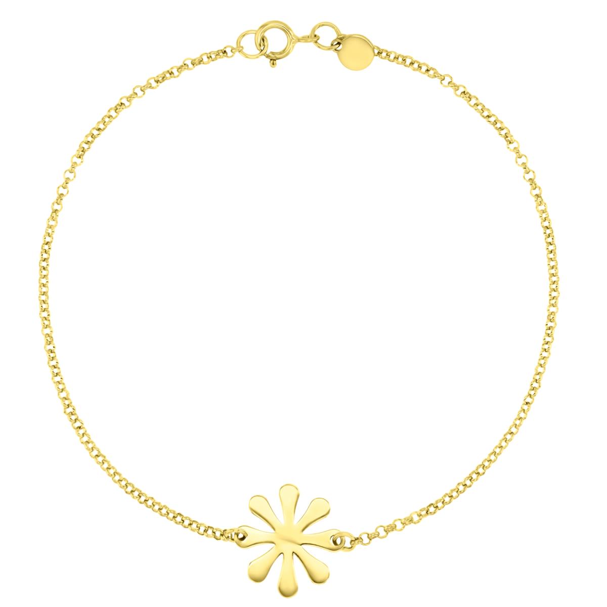 14K Yellow 11MM Polished Daisy Flower Link 7" Bracelet