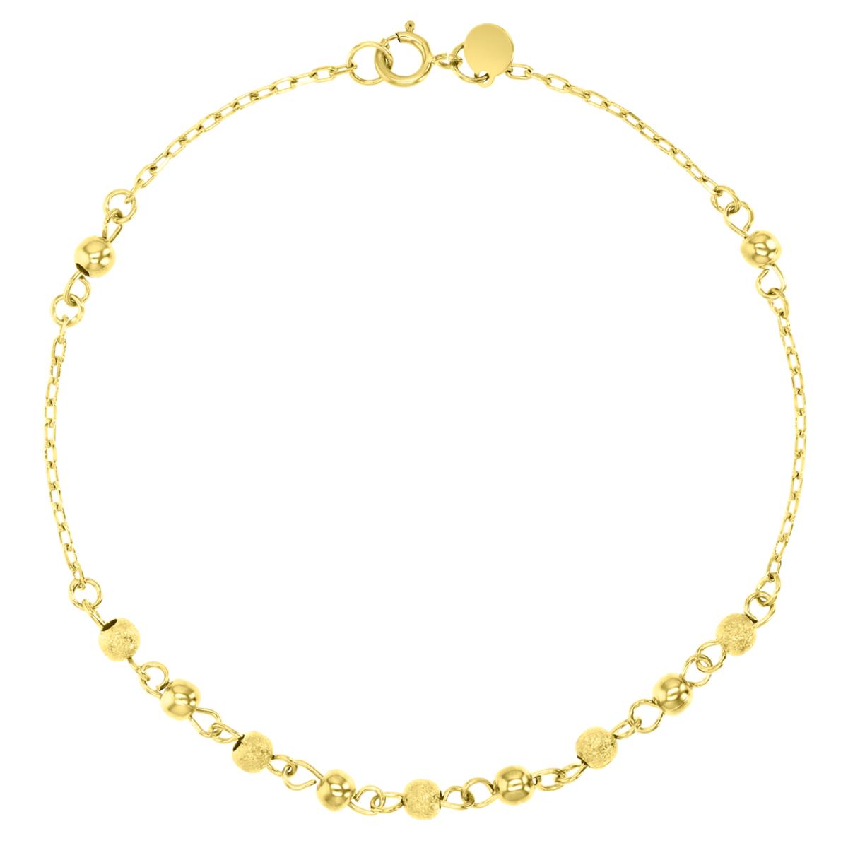 14K Yellow 3MM Polished & Glitter Bead Link 10" Anklet