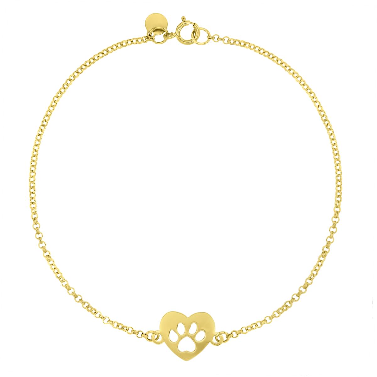 14K Yellow 13X8MM Polished Heart/Open Dog Paw 10" Anklet