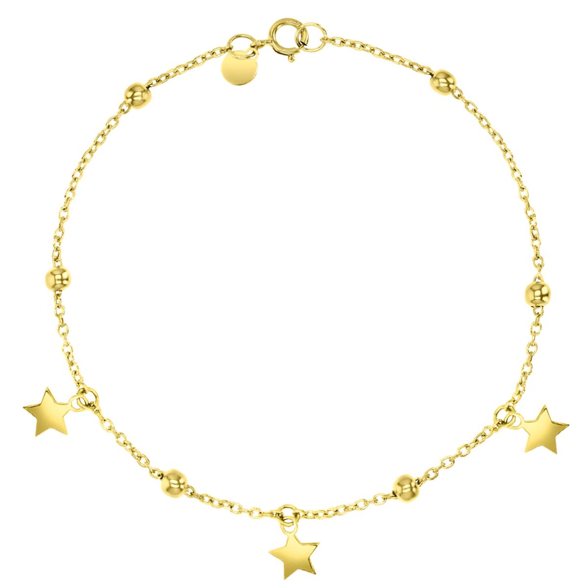 14K Yellow 7X3MM Polished Dangling Stars & Bead Link 10" Anklet