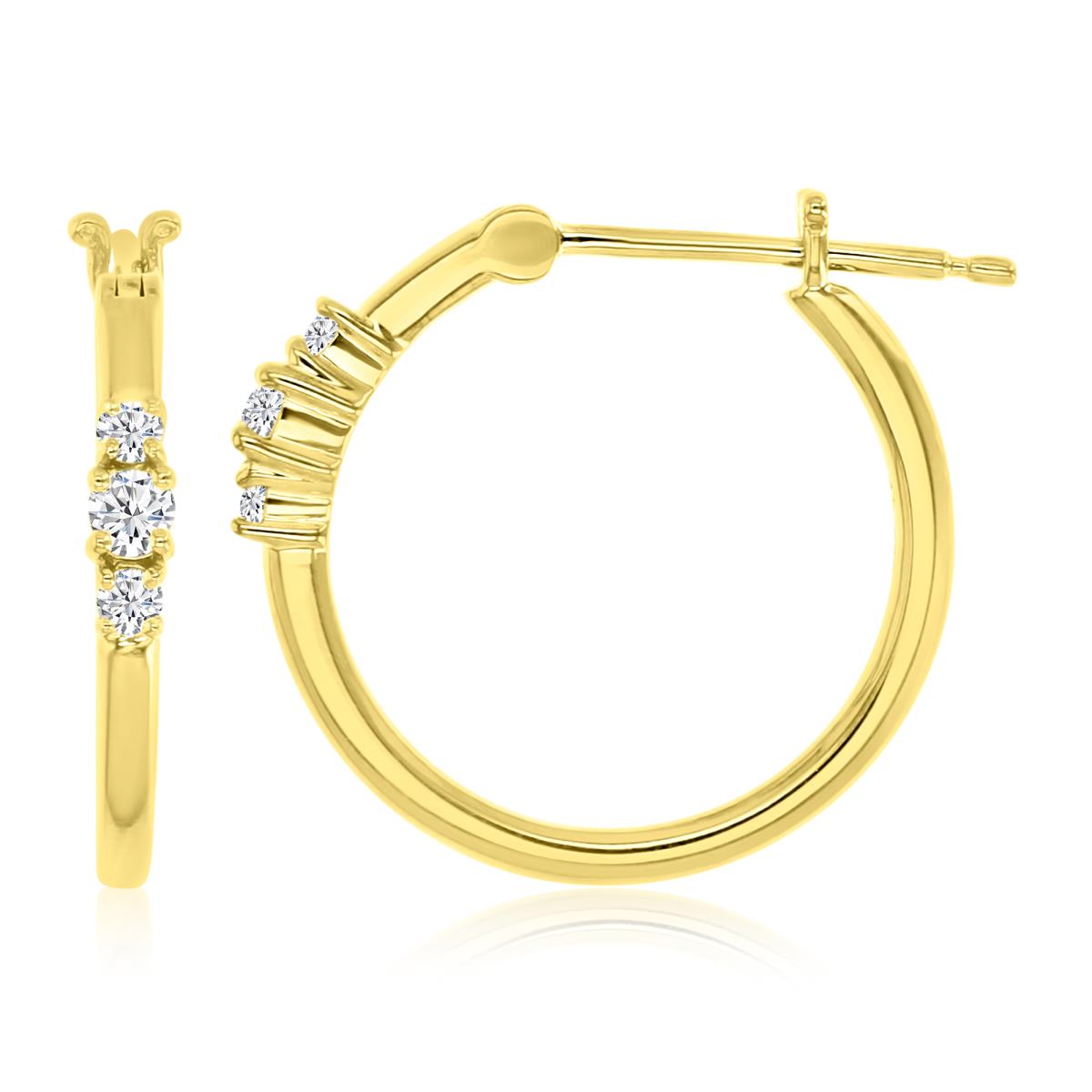 Sterling Silver Yellow 16X2MM Polished White CZ Hoop Earrings