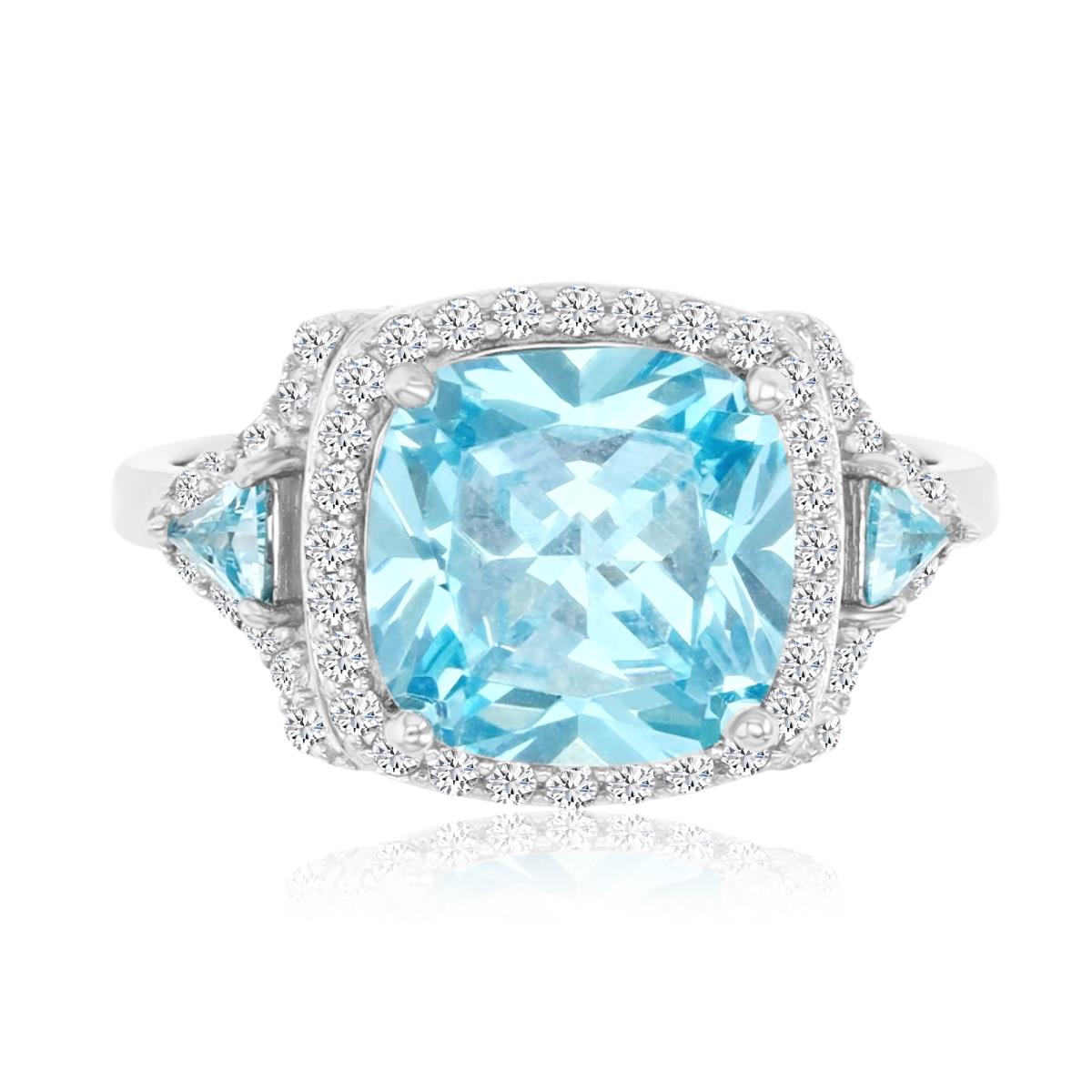 Sterling Silver Rhodium Light Blue & White CZ Halo Ring