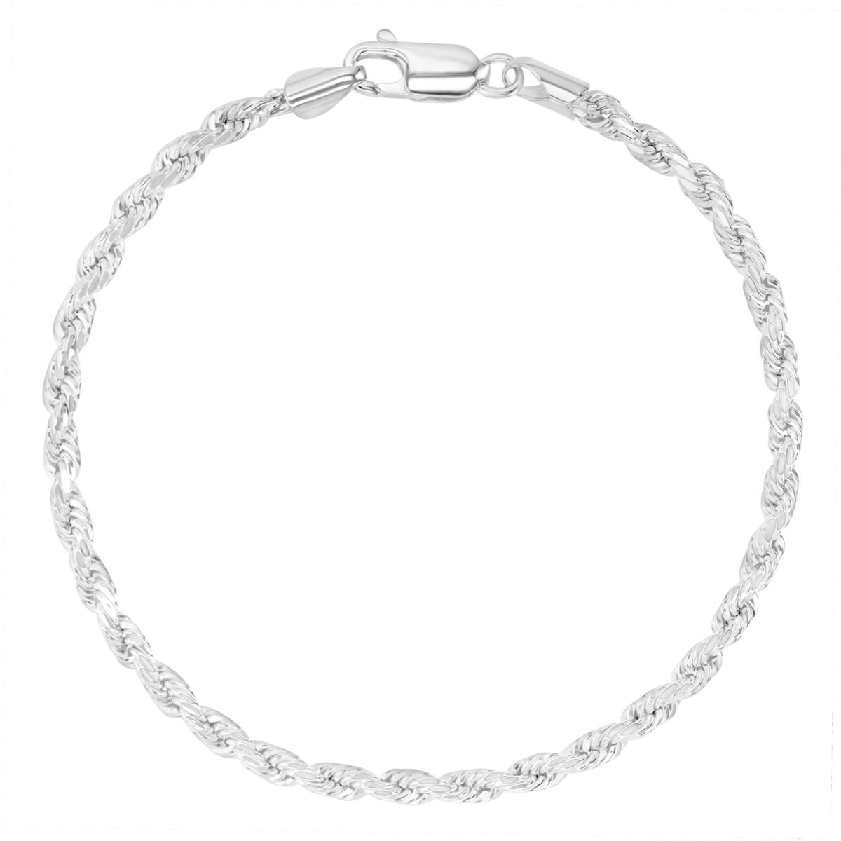 Sterling Silver Anti-Tarnish 3MM Polished & DC Rope 7" Bracelet Chain